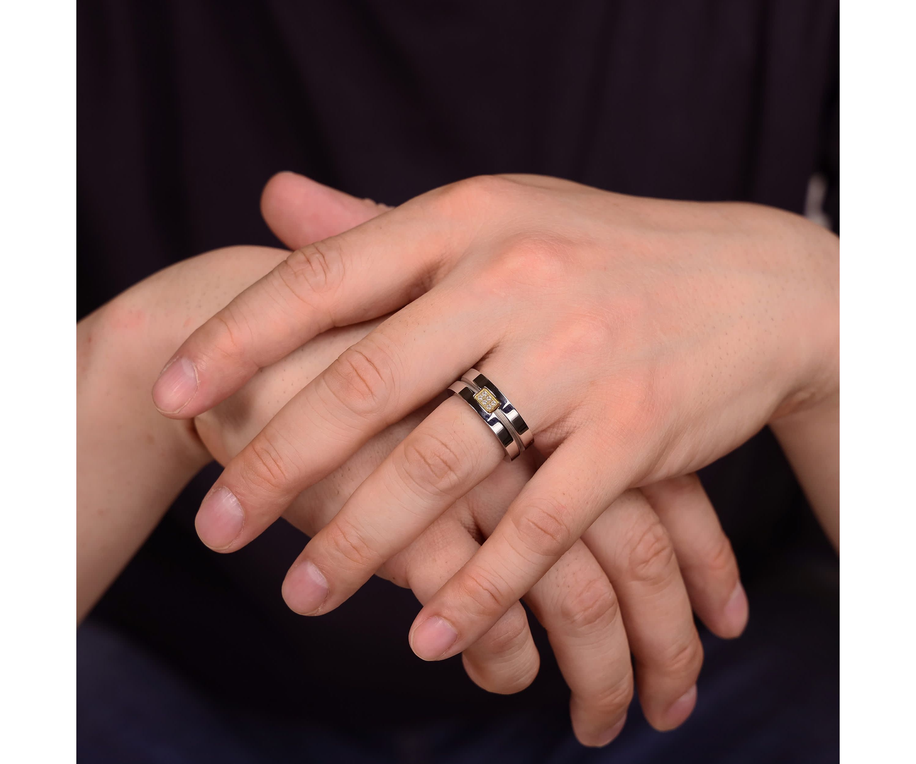 Mens Stainless Steel Cubic Zirconia Ring with Goldtone Ion Plating
