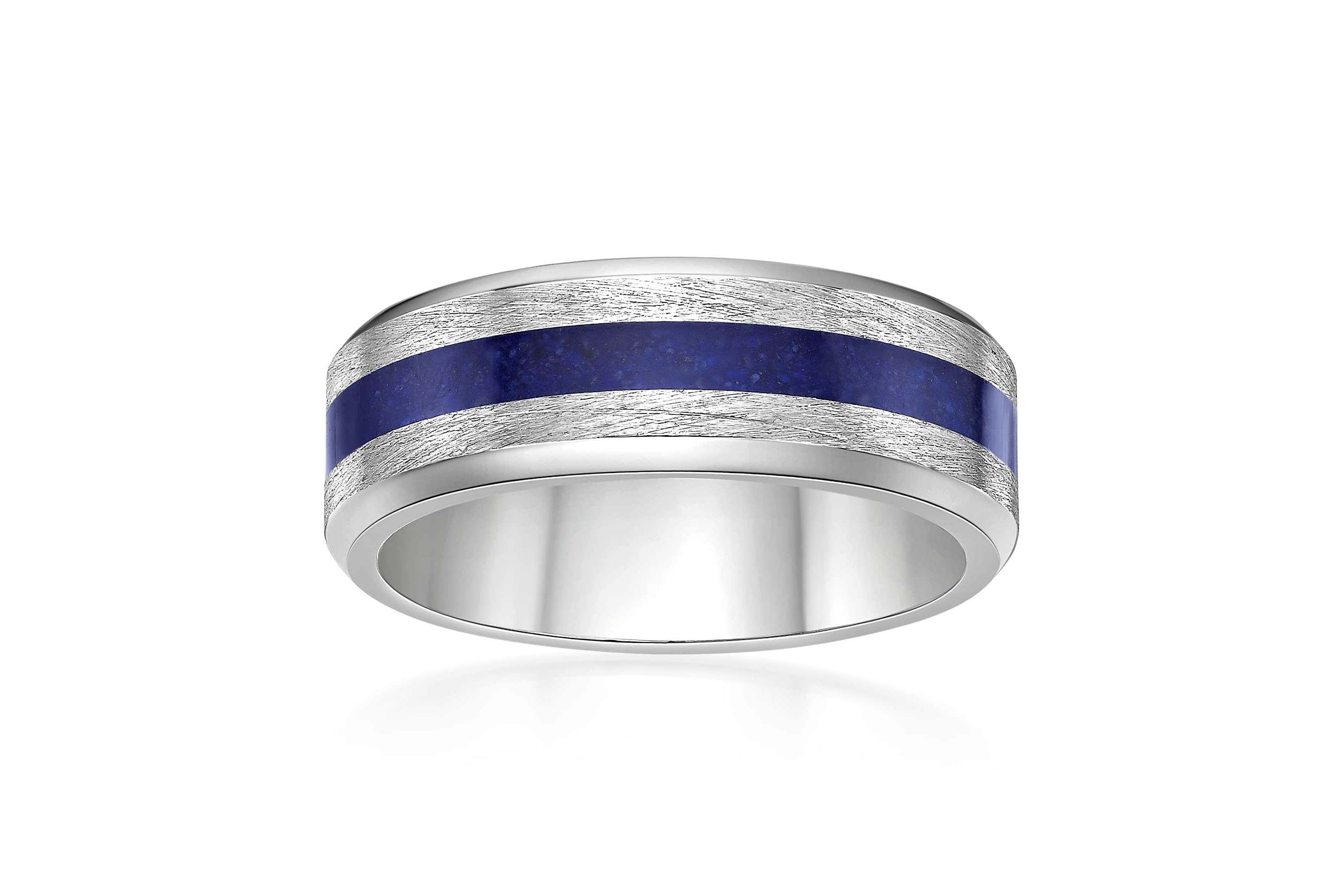 Mens Stainless Steel Ring with Lapis Inlay