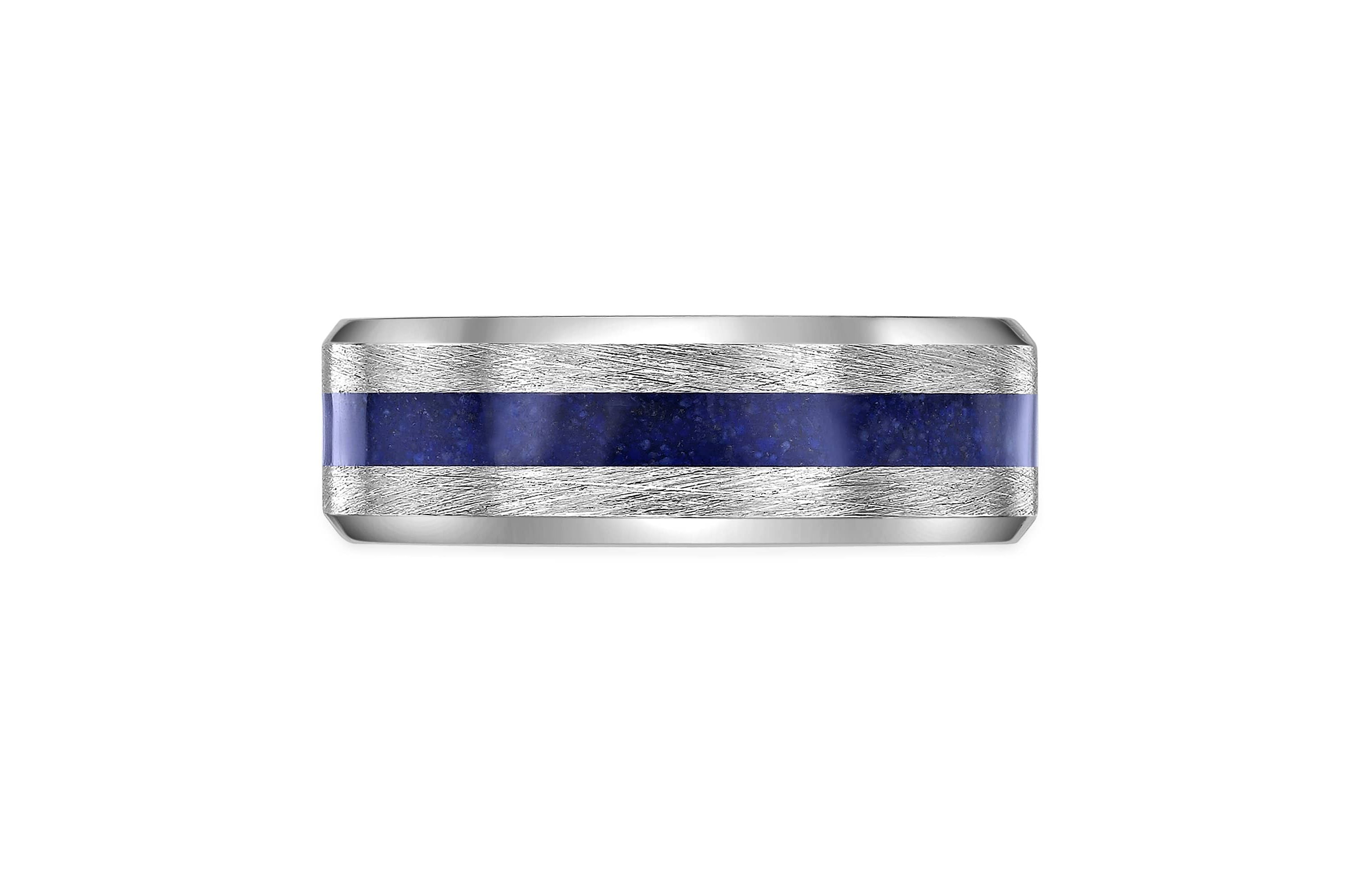 Mens Stainless Steel Ring with Lapis Inlay