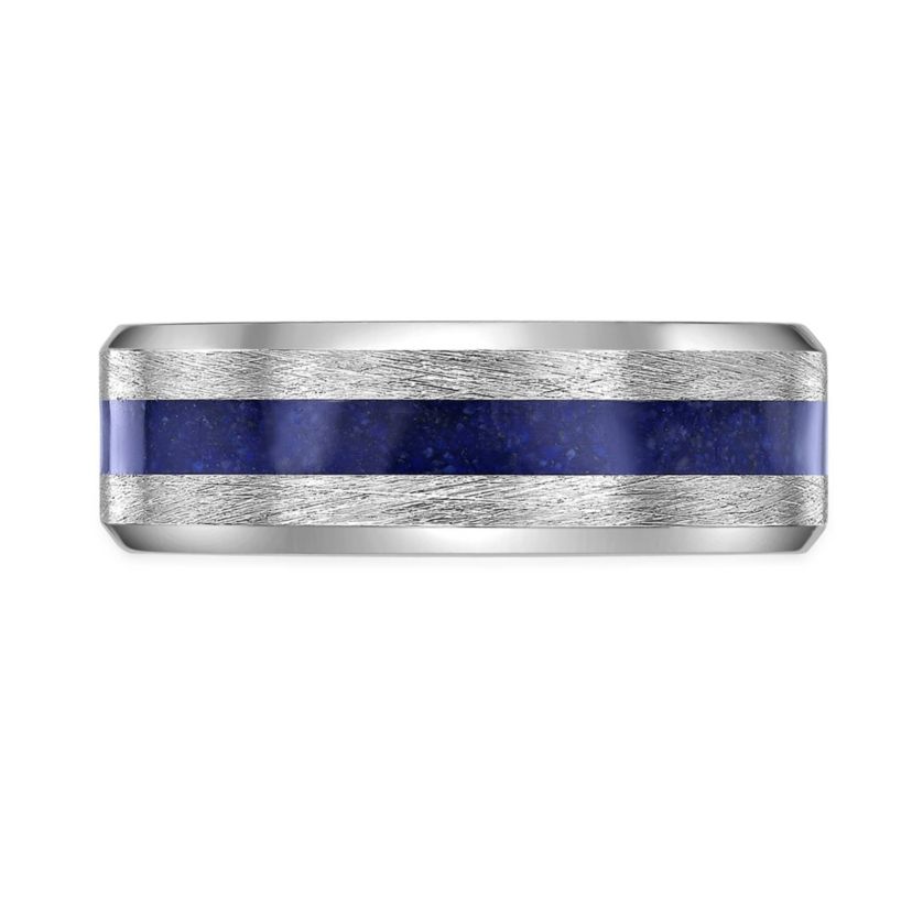 Mens Stainless Steel Ring with Lapis Inlay