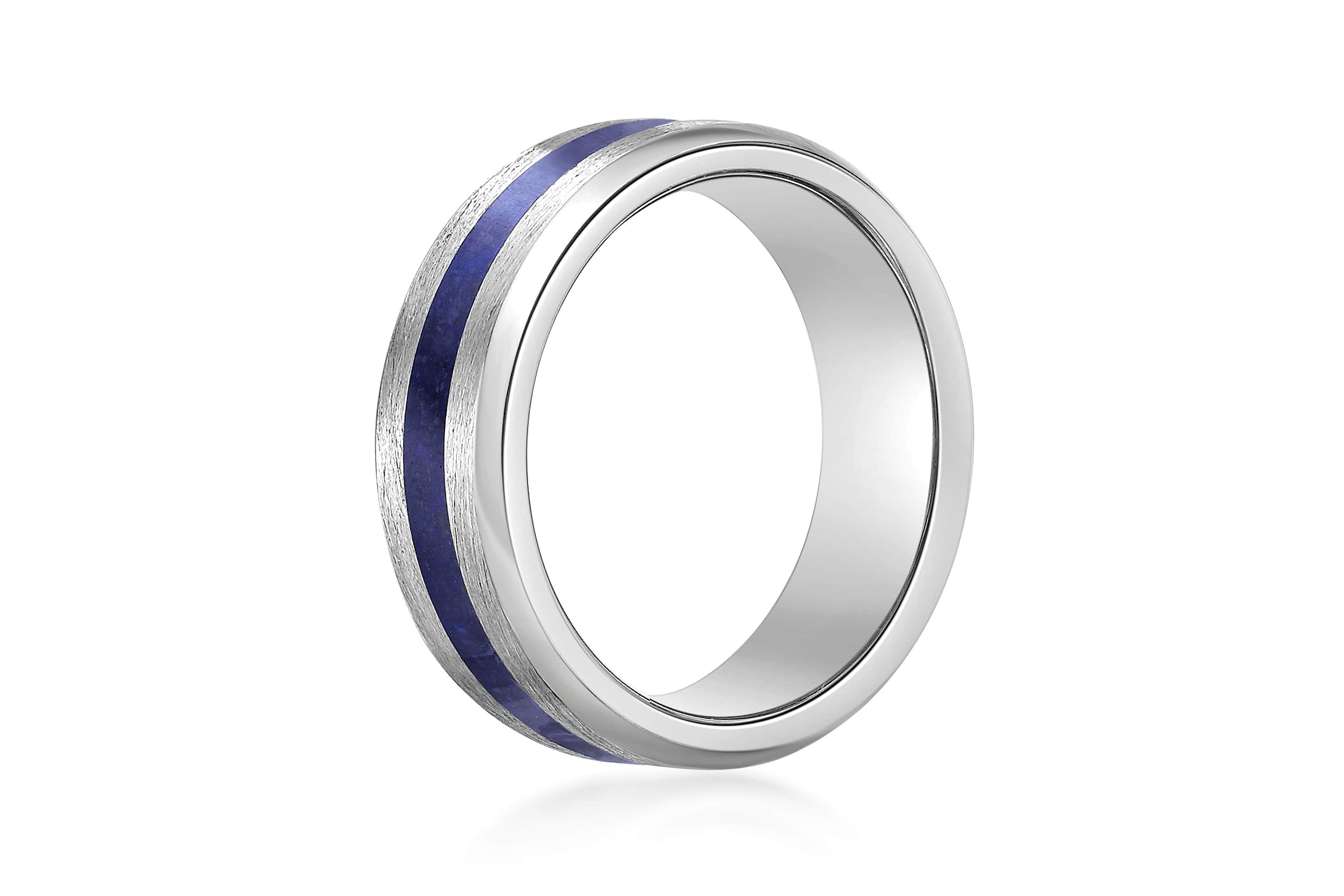 Mens Stainless Steel Ring with Lapis Inlay