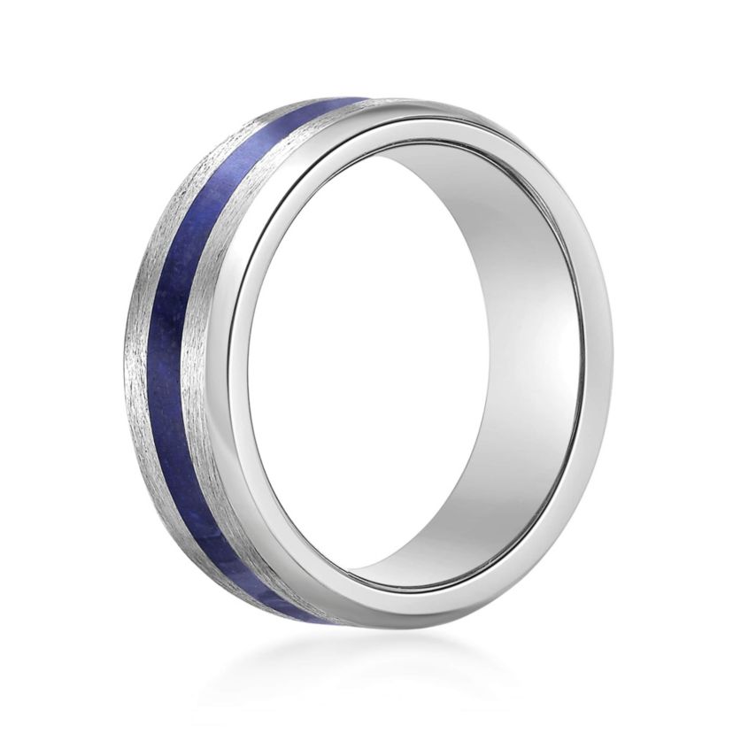 Mens Stainless Steel Ring with Lapis Inlay