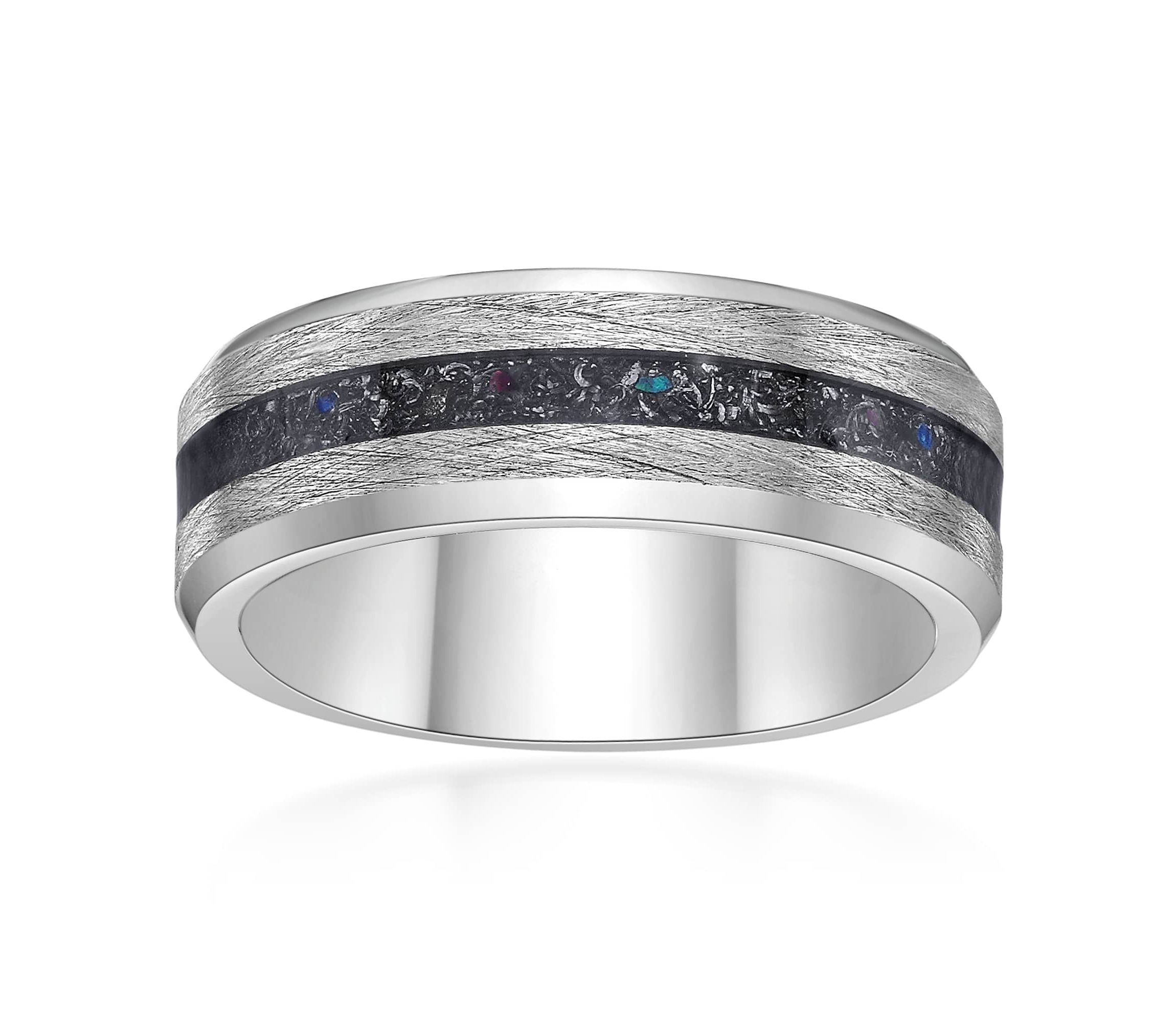 Mens Stainless Steel Ring with Titanium Inlay