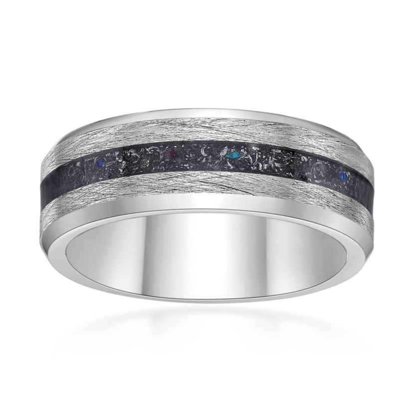 Mens Stainless Steel Ring with Titanium Inlay