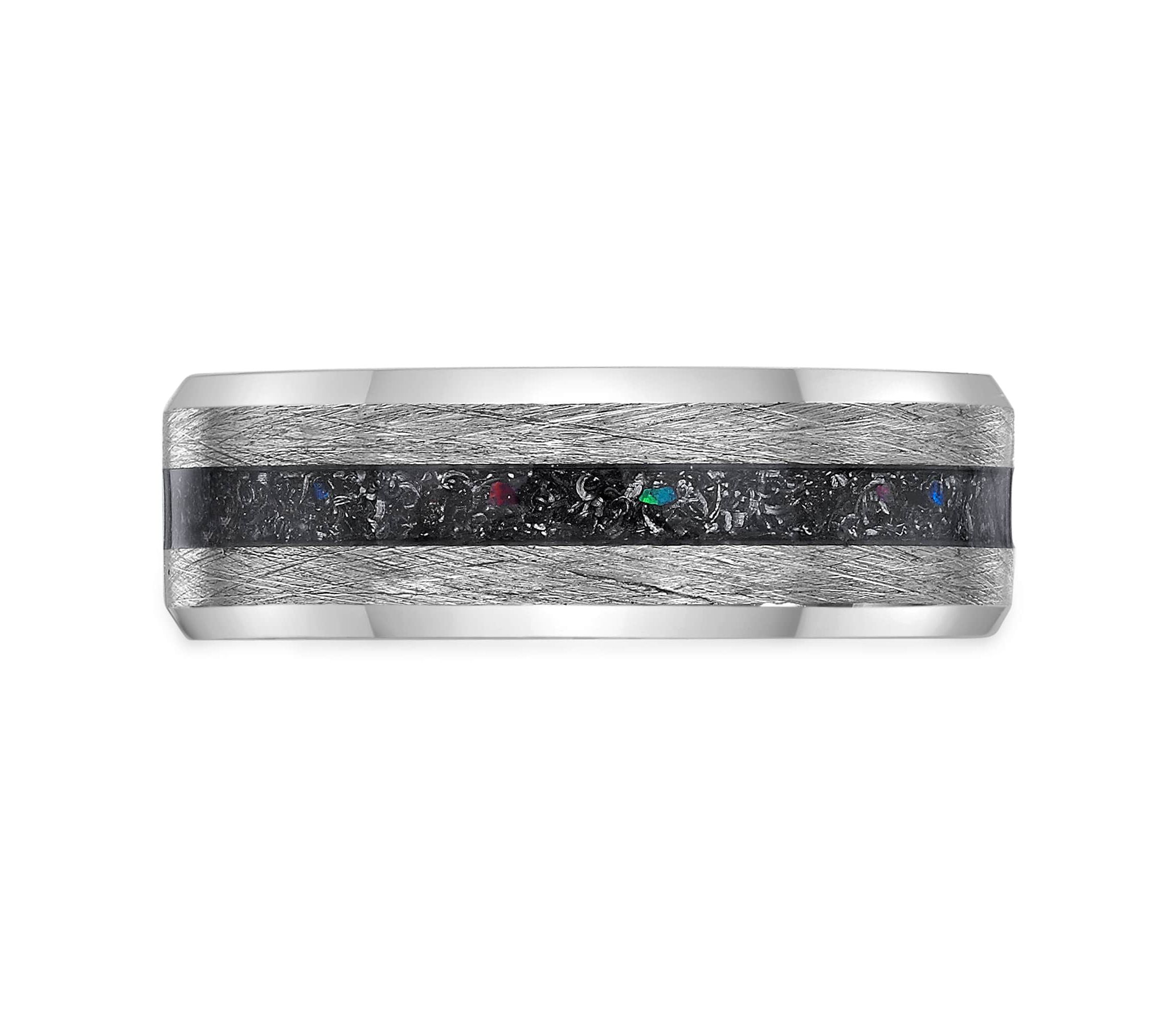 Mens Stainless Steel Ring with Titanium Inlay