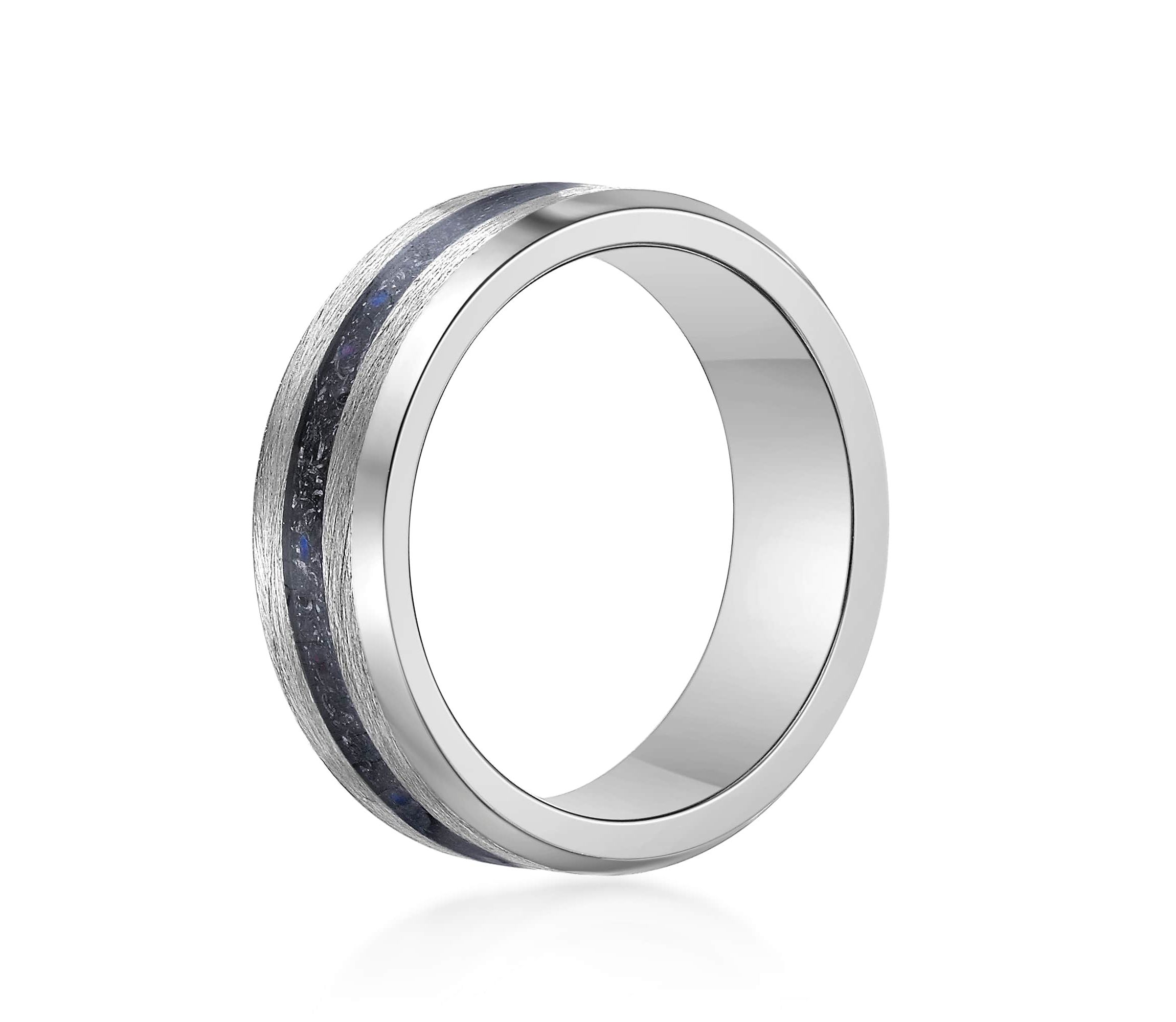 Mens Stainless Steel Ring with Titanium Inlay