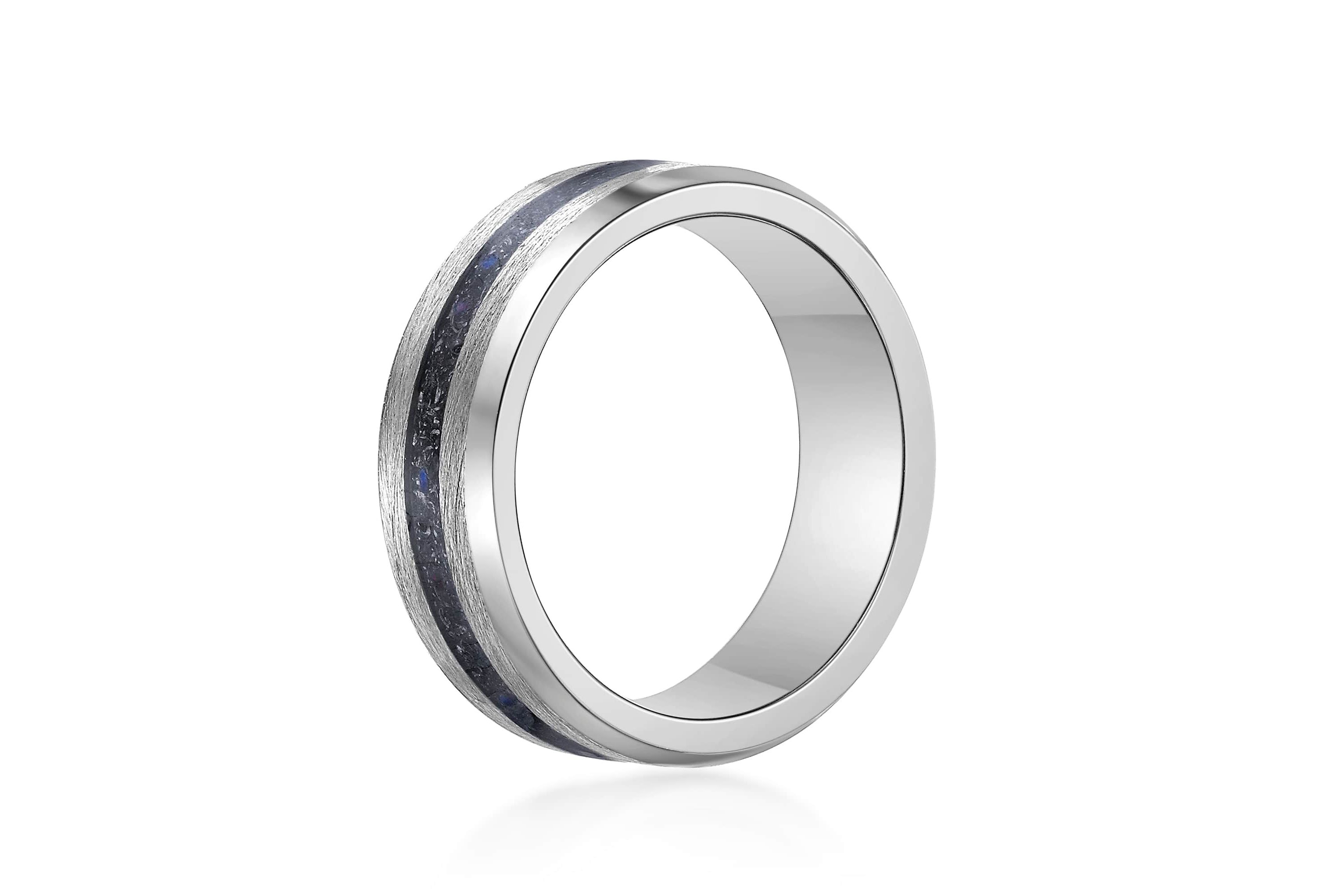 Mens Stainless Steel Ring with Titanium Inlay