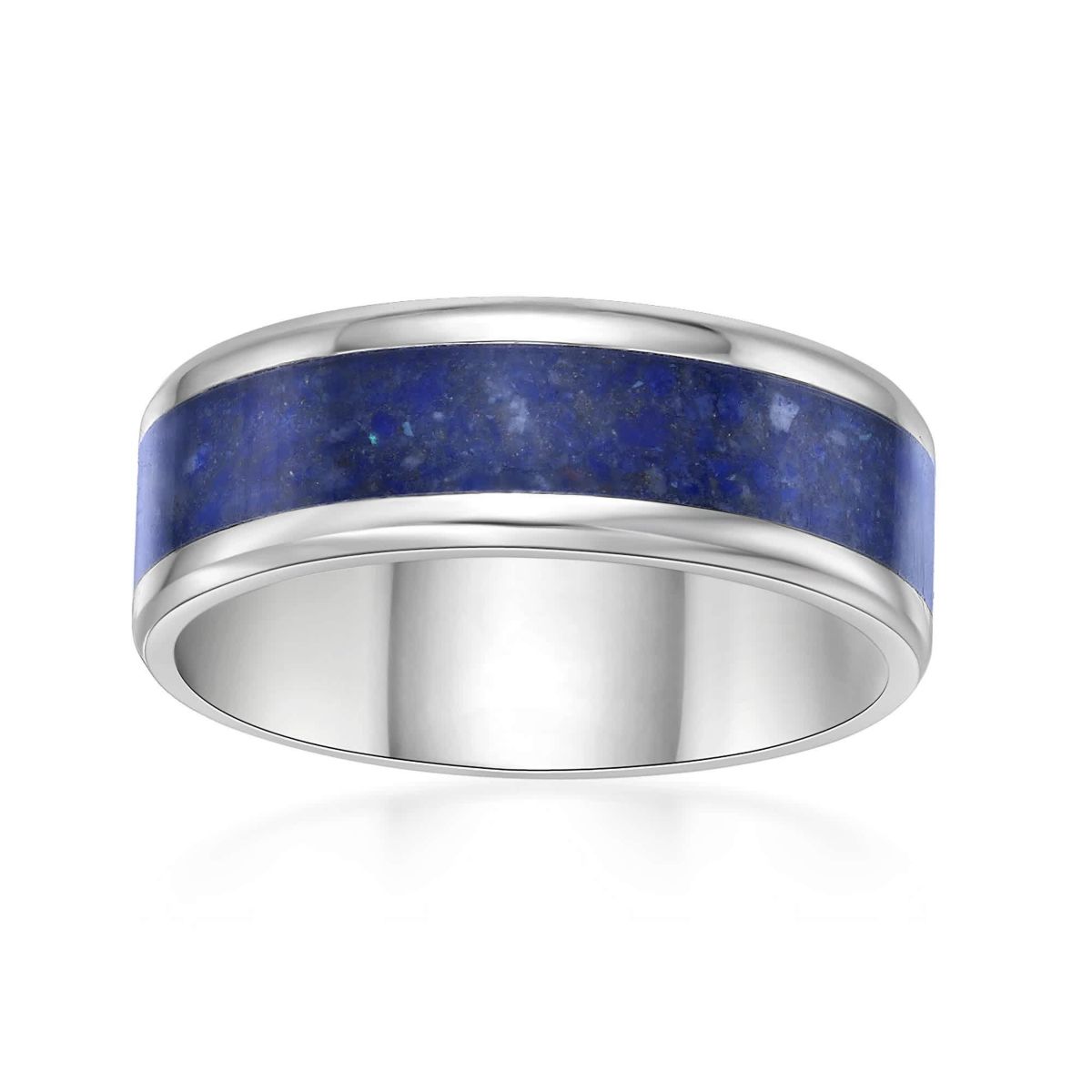 8MM Stainless Steel Band with Lapis Inlay