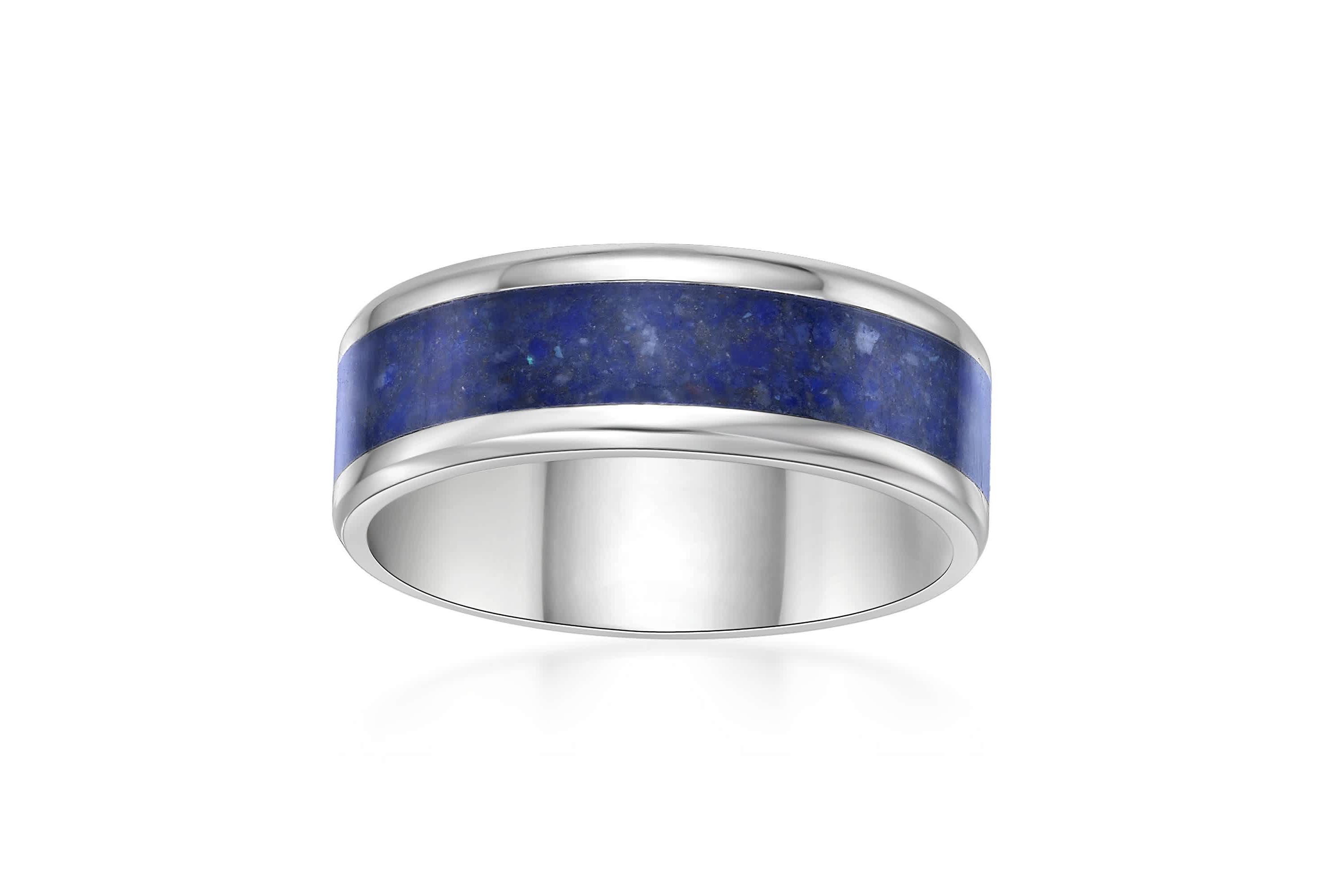8MM Stainless Steel Band with Lapis Inlay
