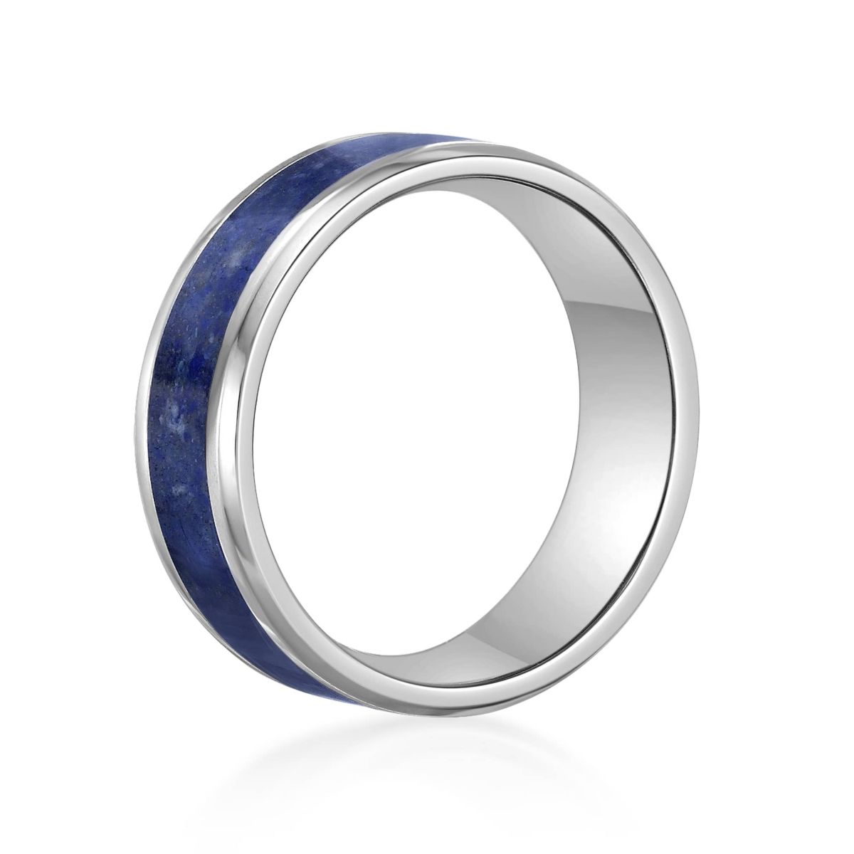 8MM Stainless Steel Band with Lapis Inlay