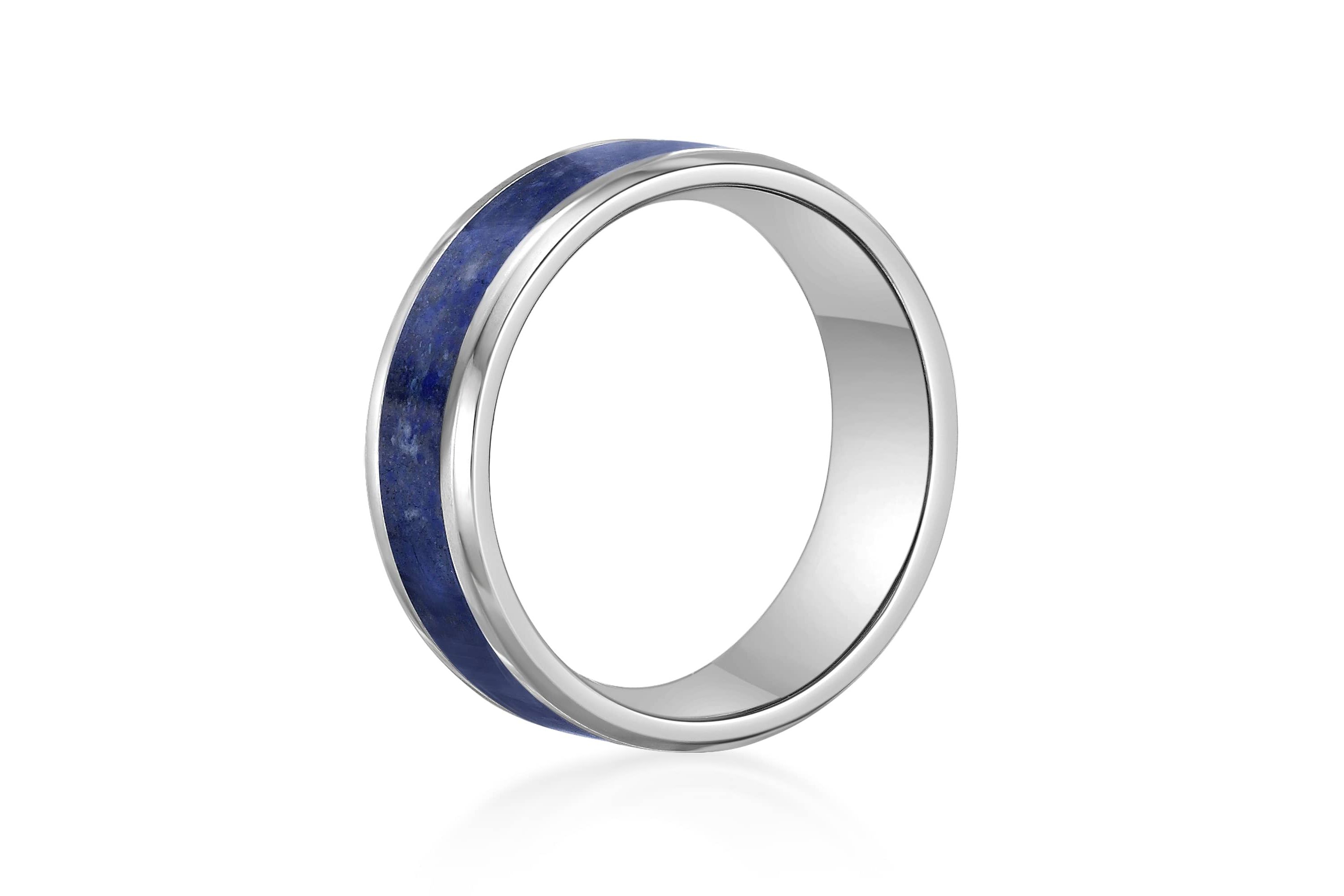 8MM Stainless Steel Band with Lapis Inlay