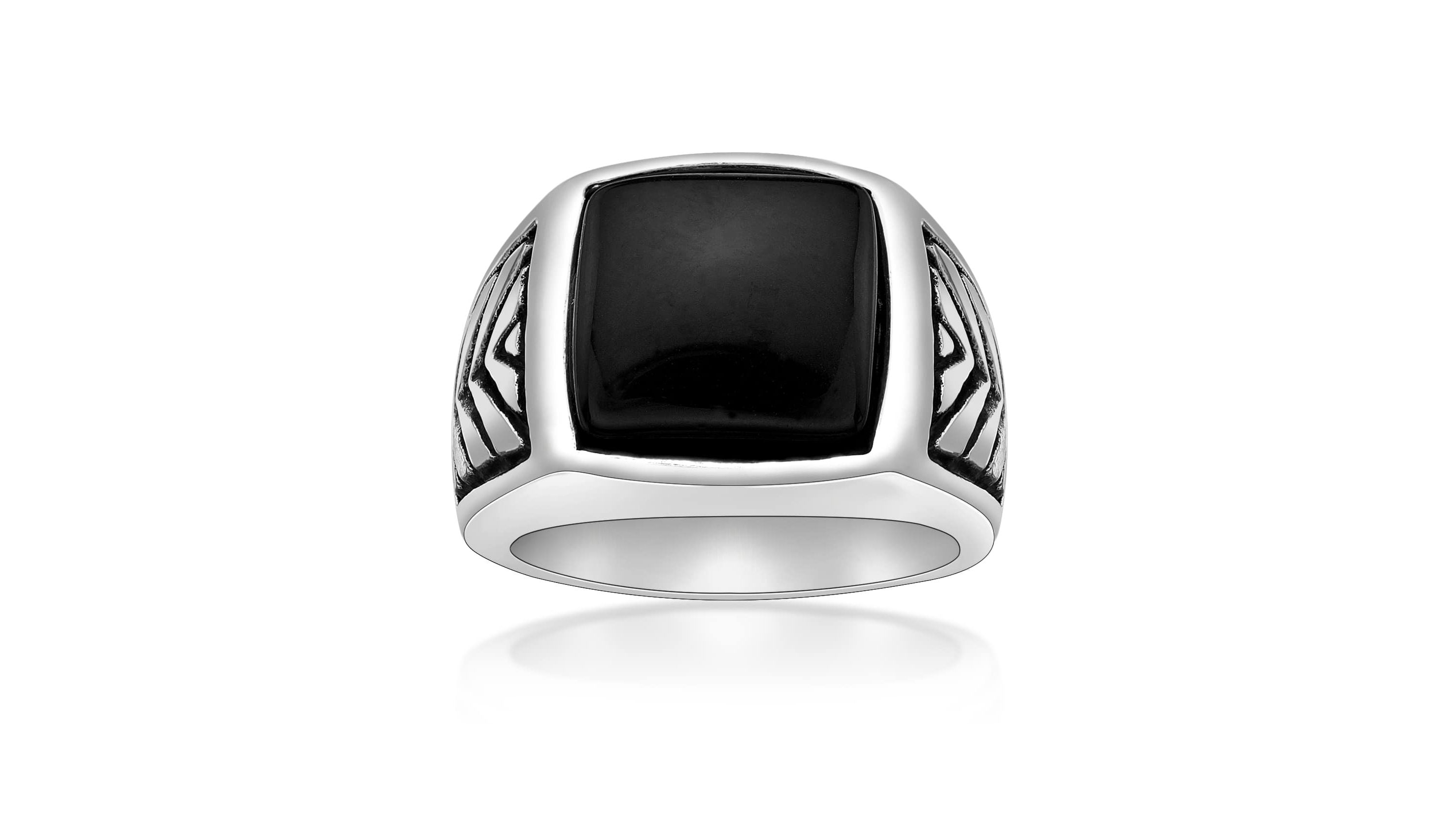 Mens Stainless Steel Ring with Black Agate