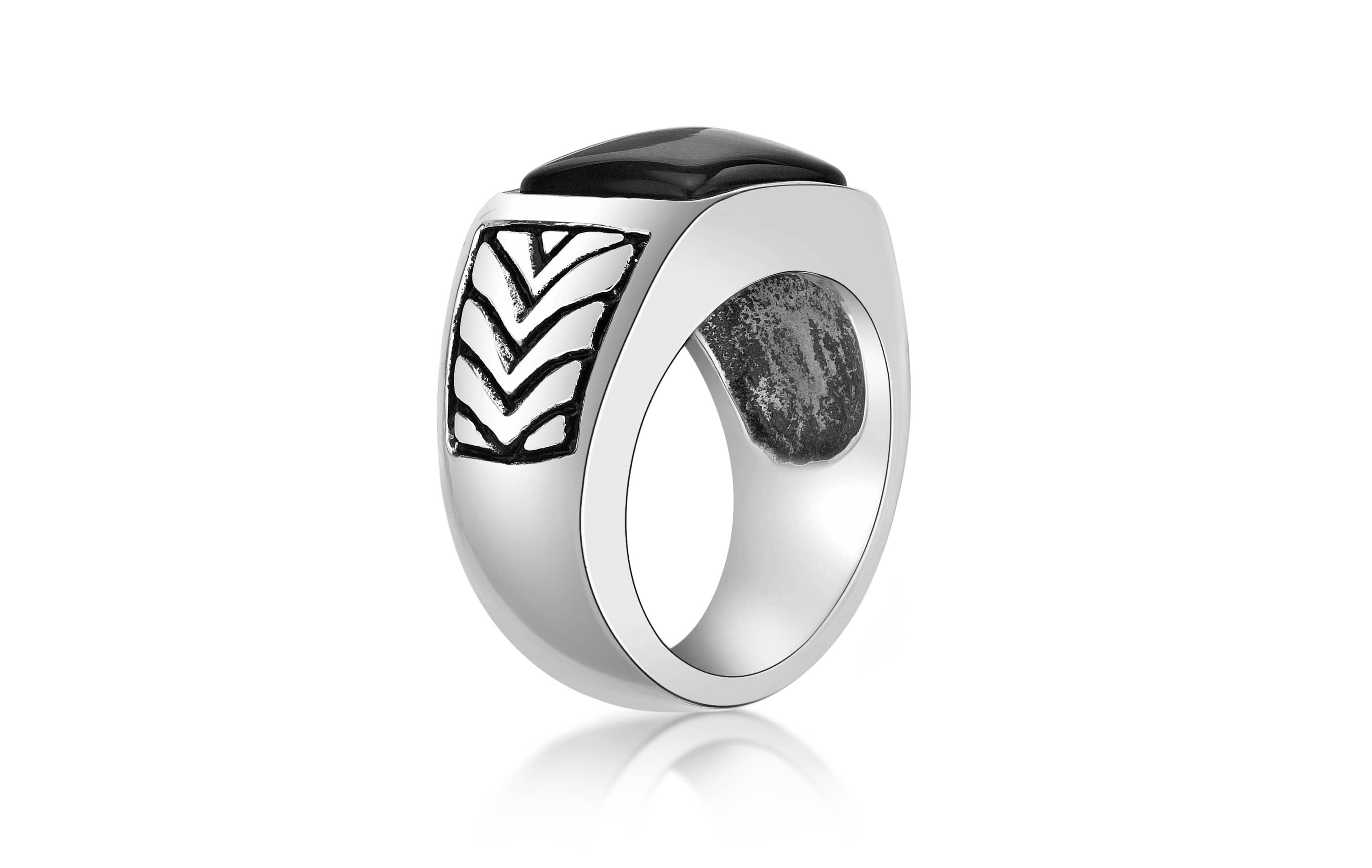 Mens Stainless Steel Ring with Black Agate