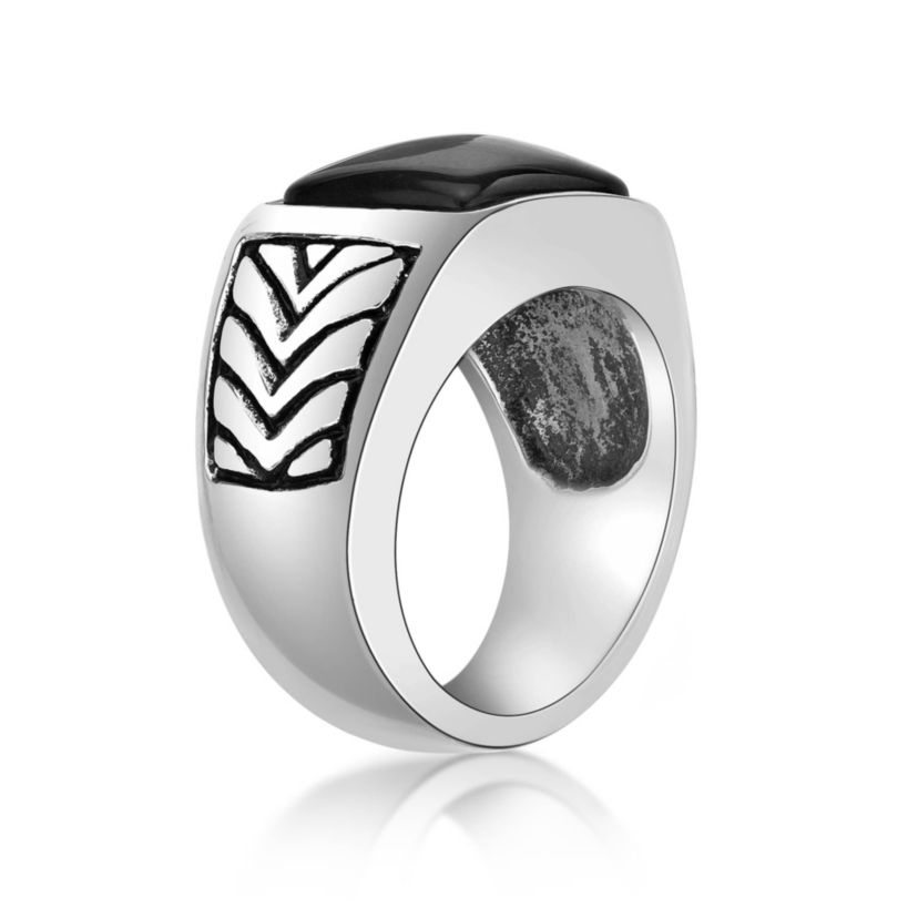 Mens Stainless Steel Ring with Black Agate