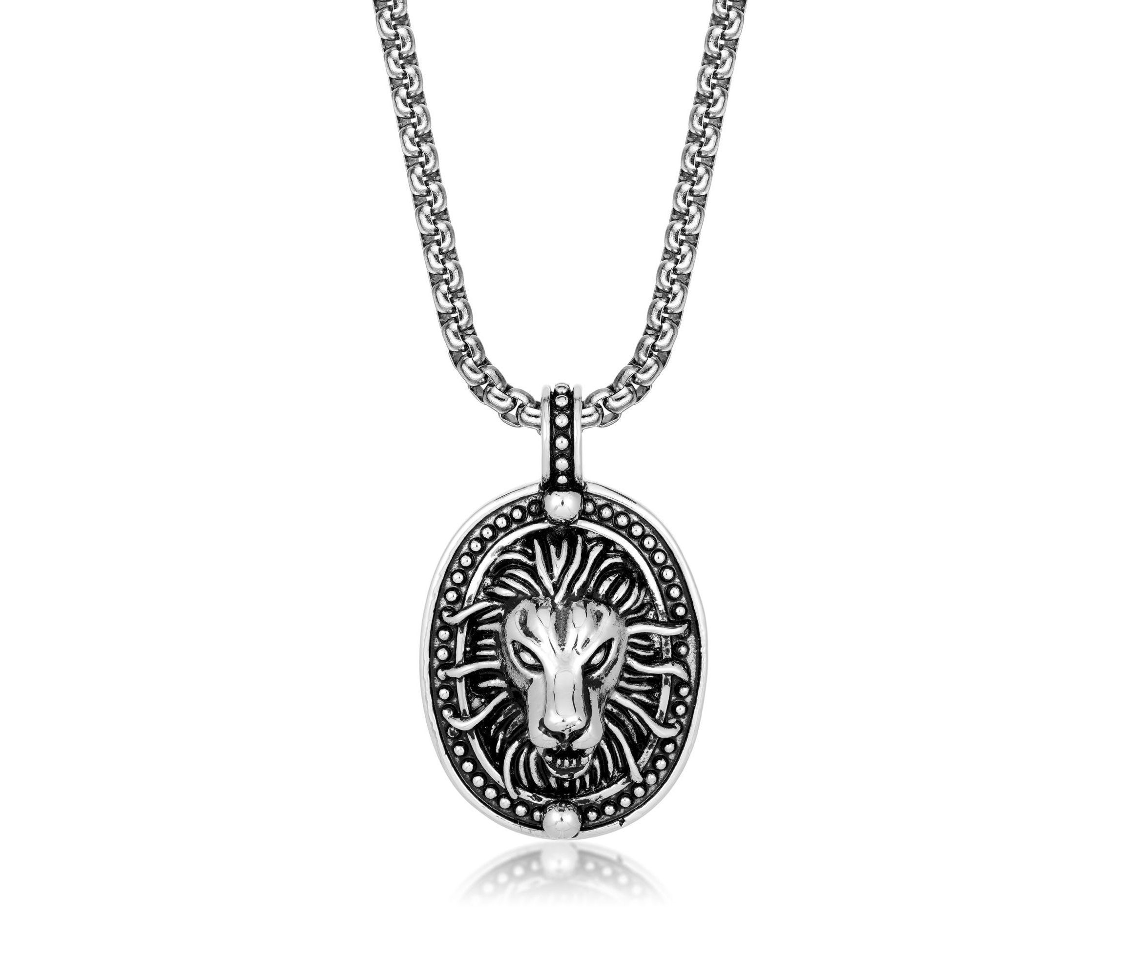 Stainless Steel Lion Pendant with Black Ion Plating