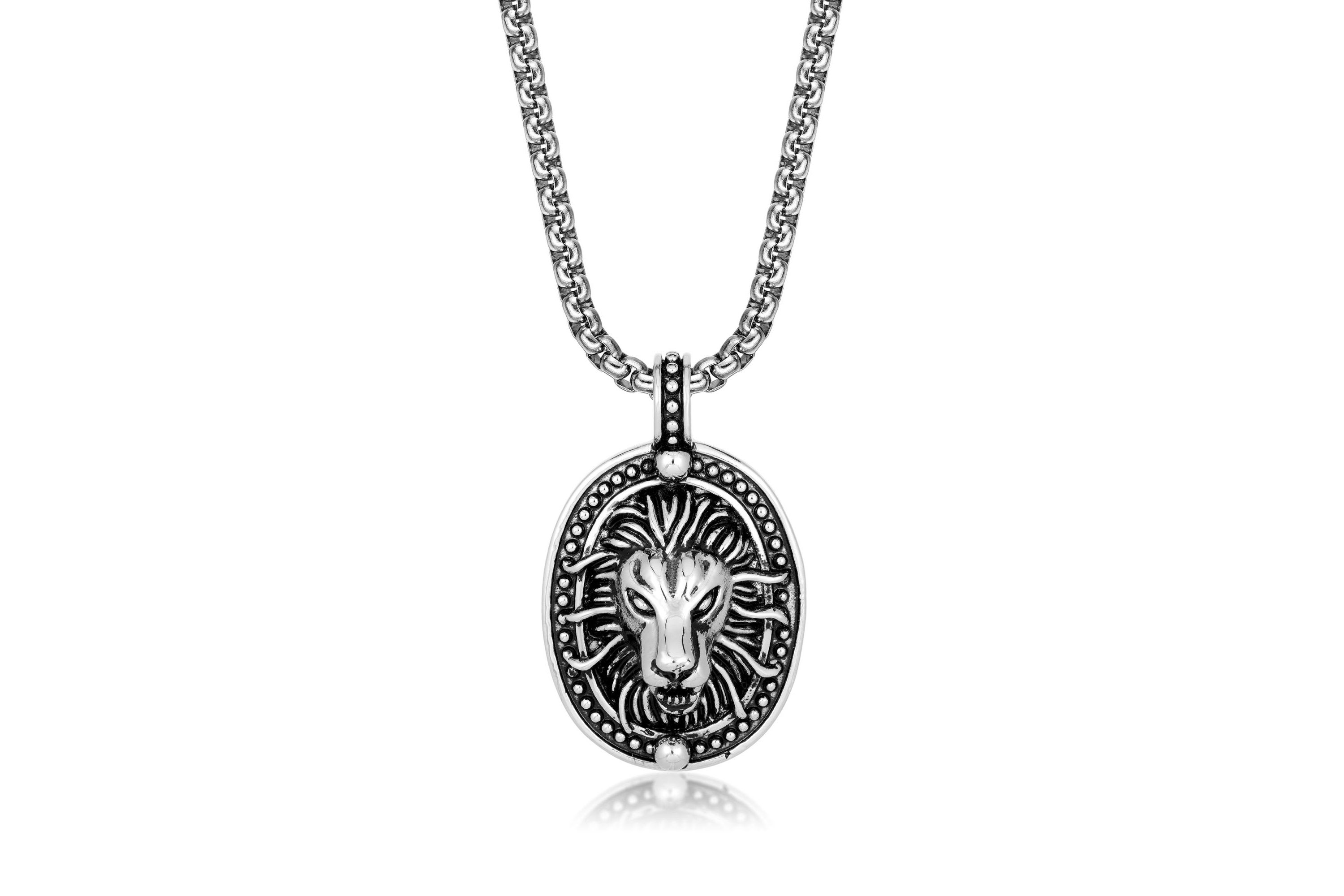 Stainless Steel Lion Pendant with Black Ion Plating