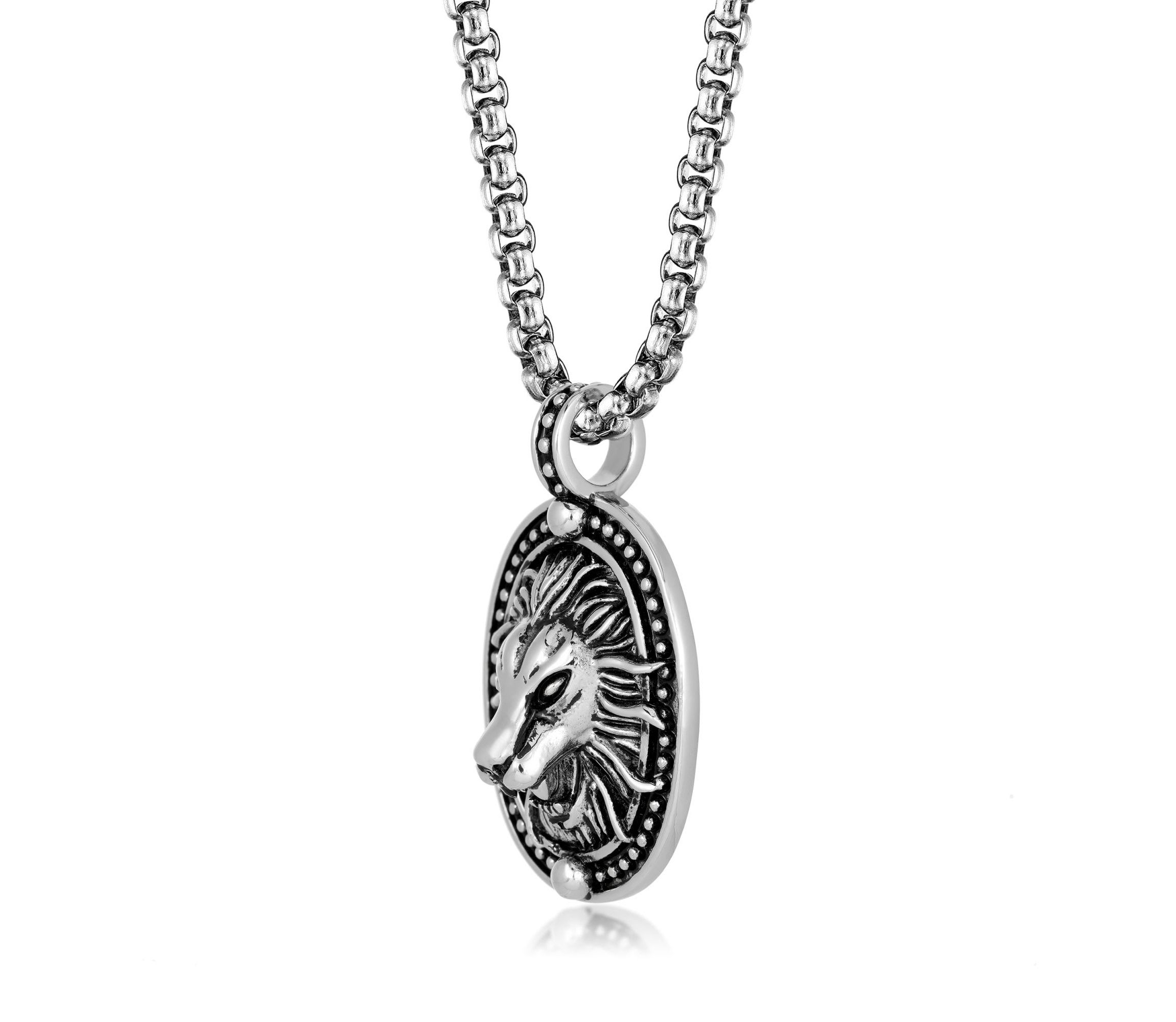 Stainless Steel Lion Pendant with Black Ion Plating