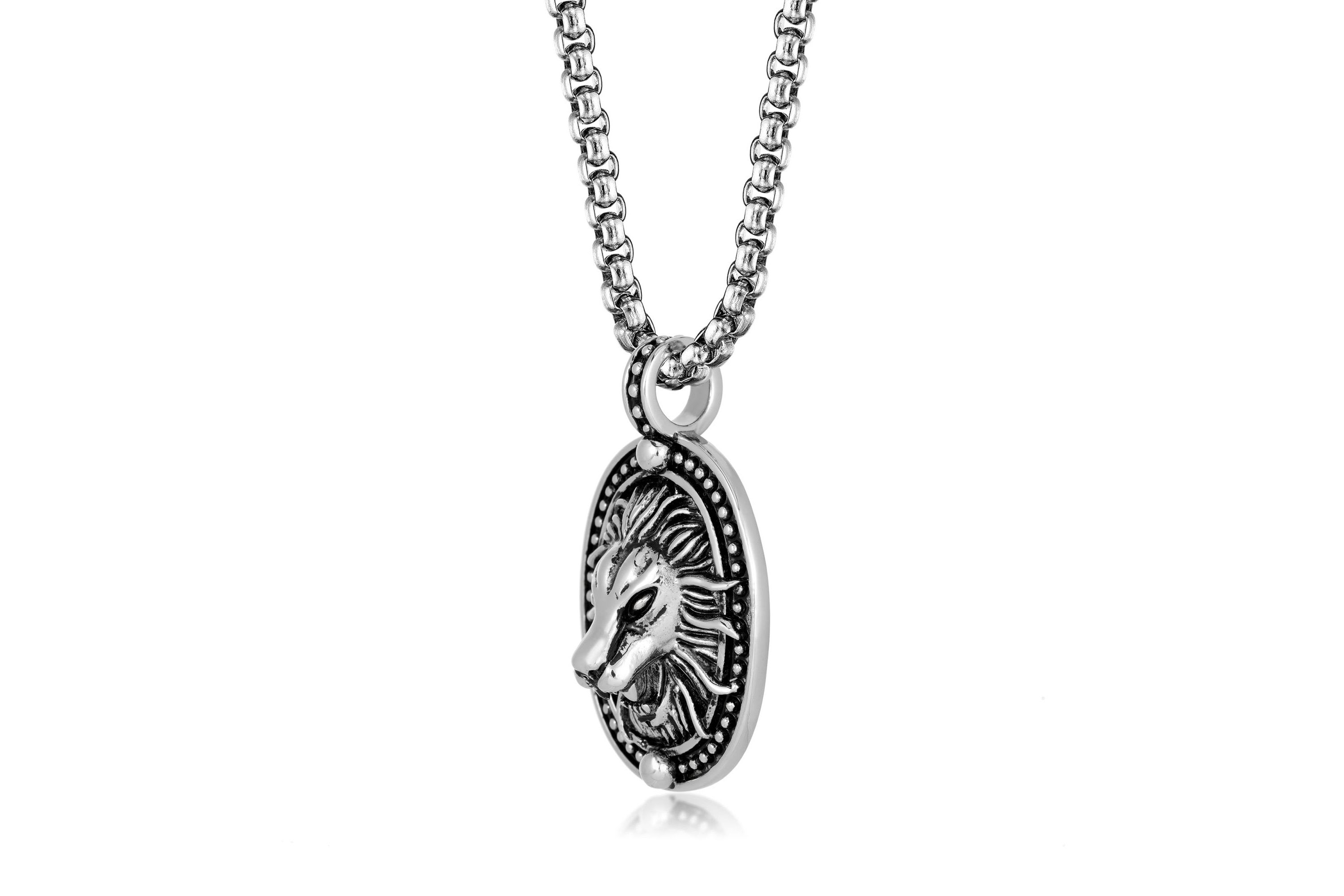 Stainless Steel Lion Pendant with Black Ion Plating