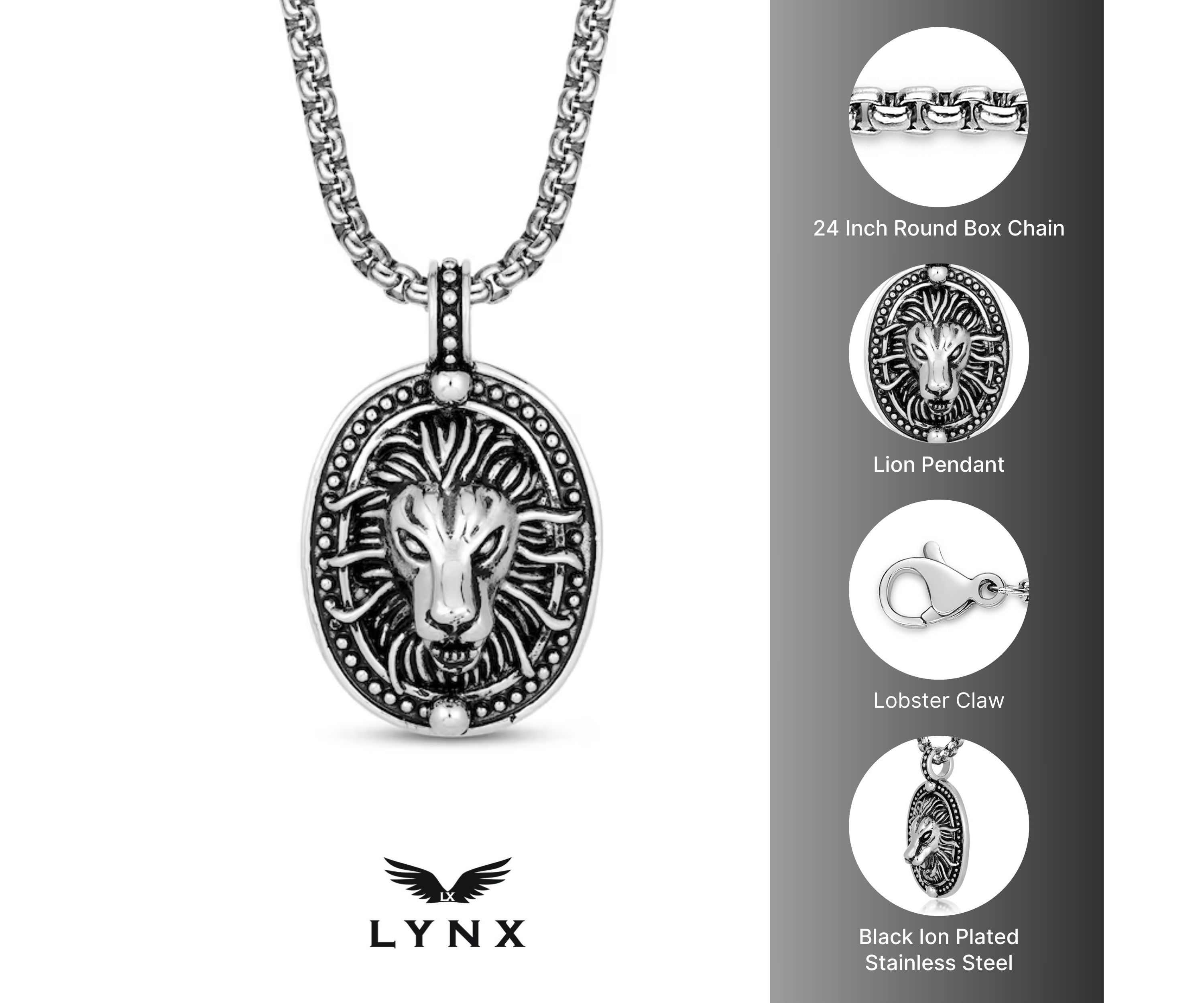 Stainless Steel Lion Pendant with Black Ion Plating