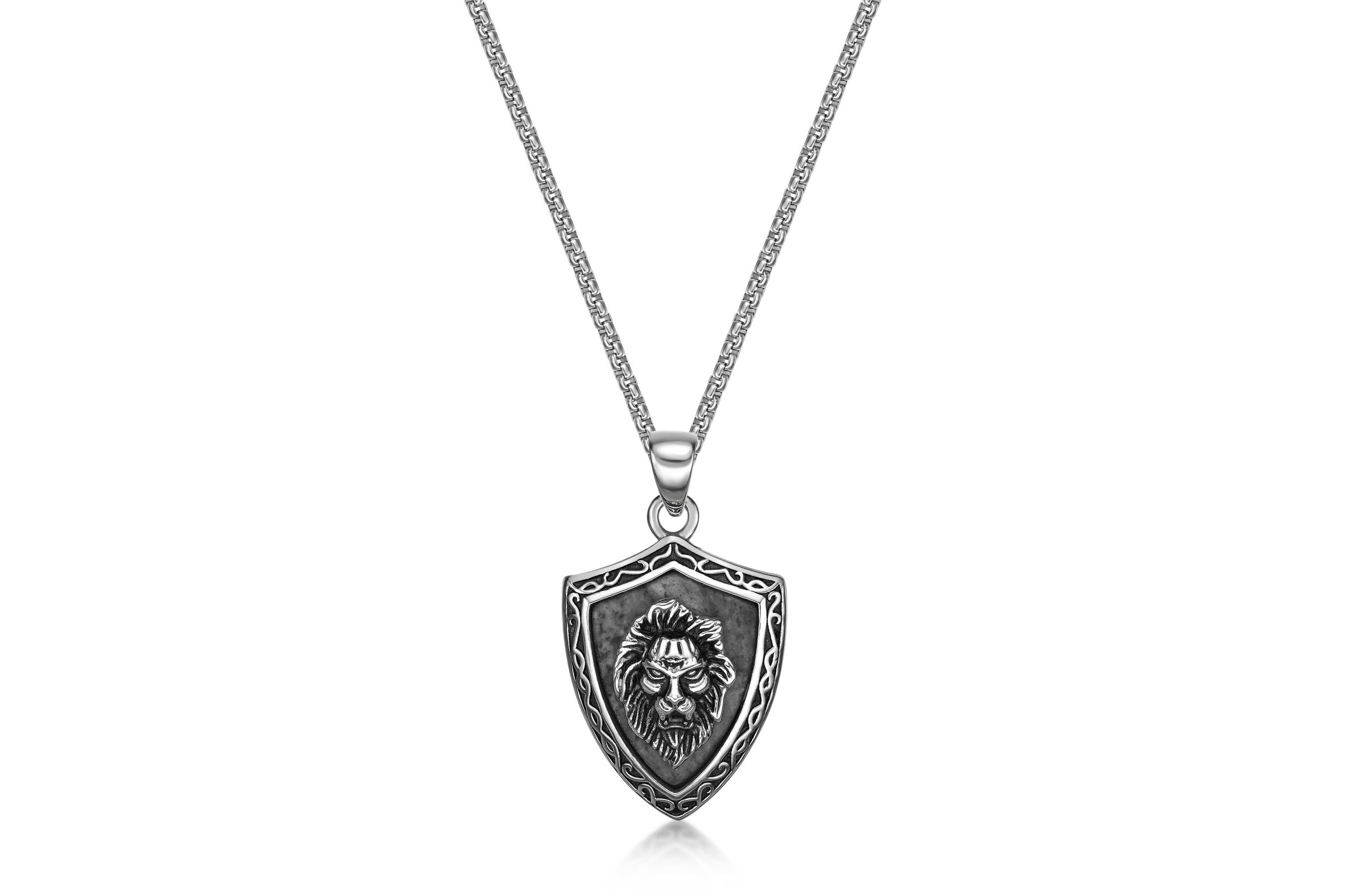 Antiqued Finish Stainless Steel Lion Pendant with Picasso Jasper