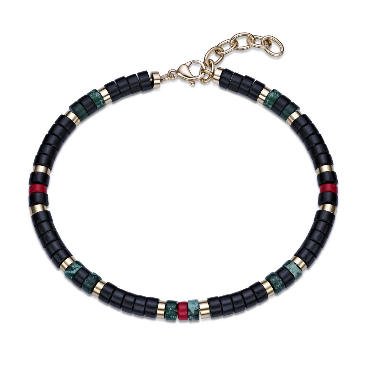 Black, Blue & Red Turquoise Disc Bead Bracelet Goldtone Ion-Plated Stainless Steel