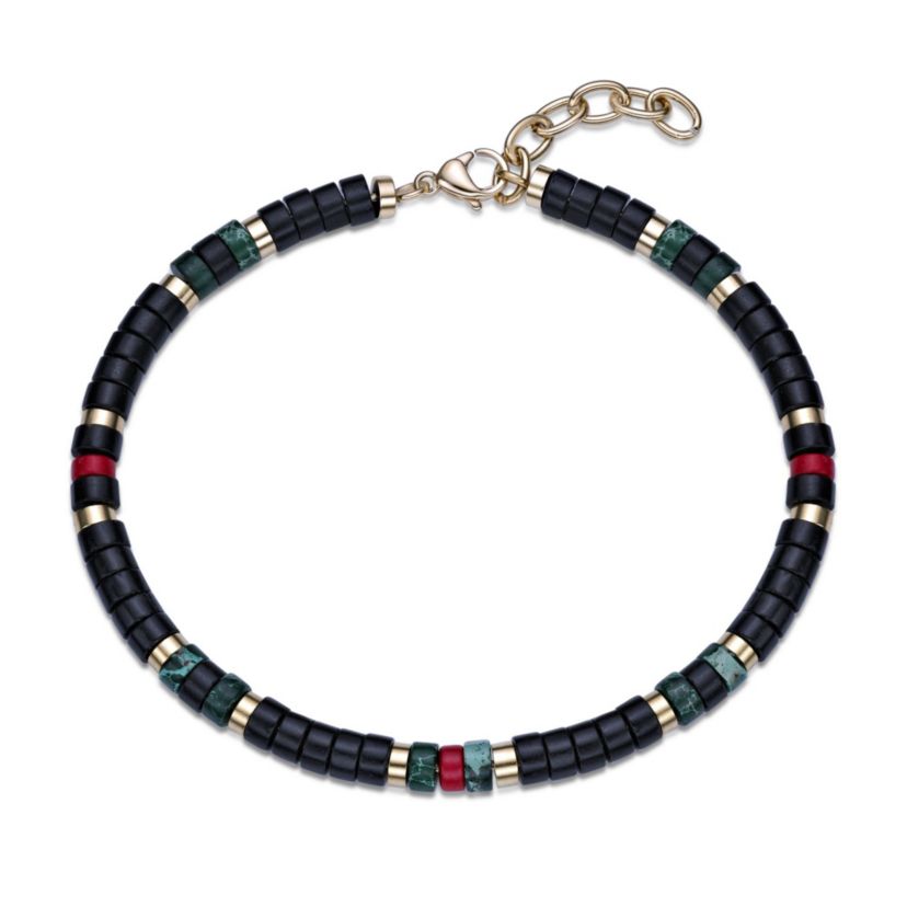 Black, Blue & Red Turquoise Disc Bead Bracelet Goldtone Ion-Plated Stainless Steel