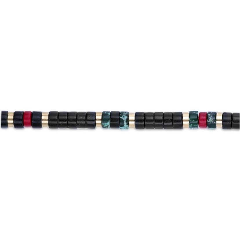 Black, Blue & Red Turquoise Disc Bead Bracelet Goldtone Ion-Plated Stainless Steel