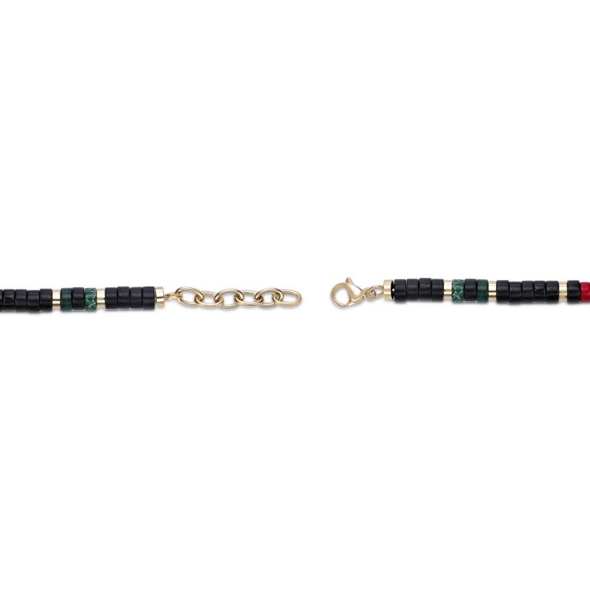 Black, Blue & Red Turquoise Disc Bead Bracelet Goldtone Ion-Plated Stainless Steel