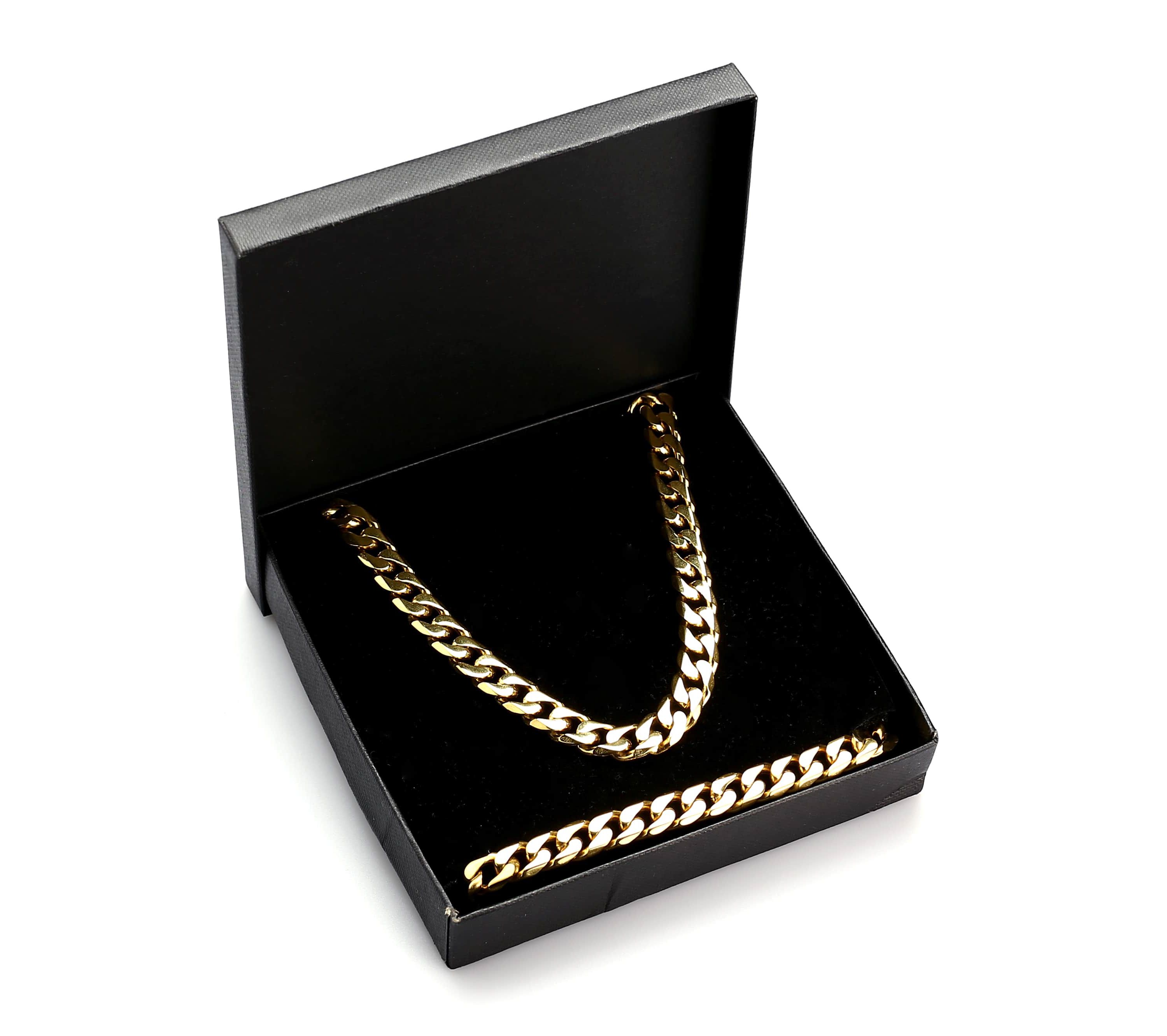 Yellow Ion-Plated Stainless Steel Curb Chain Necklace & Bracelet Set