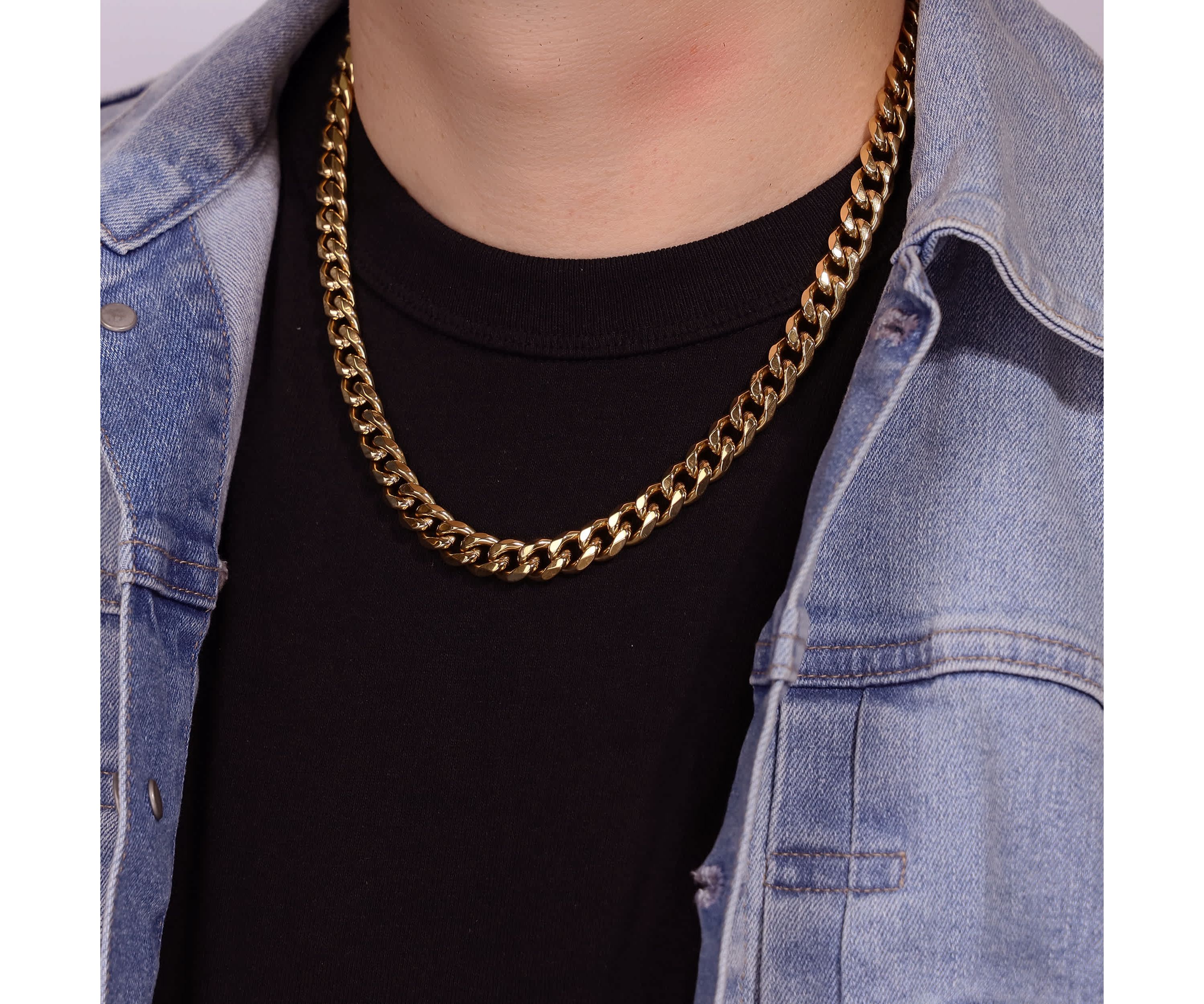 Yellow Ion-Plated Stainless Steel Curb Chain Necklace & Bracelet Set