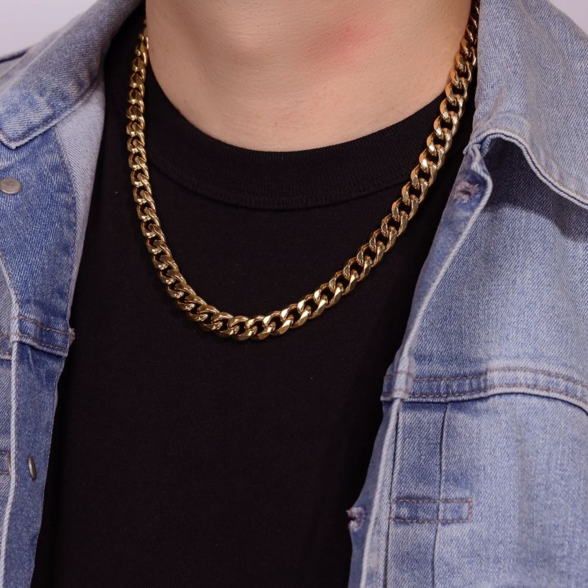 Yellow Ion-Plated Stainless Steel Curb Chain Necklace & Bracelet Set