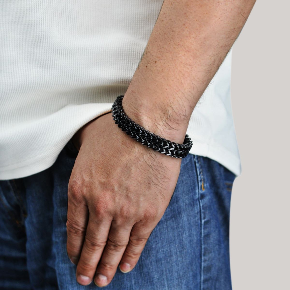 Black Ion-Plated Stainless Steel Wheat Chain Bracelet