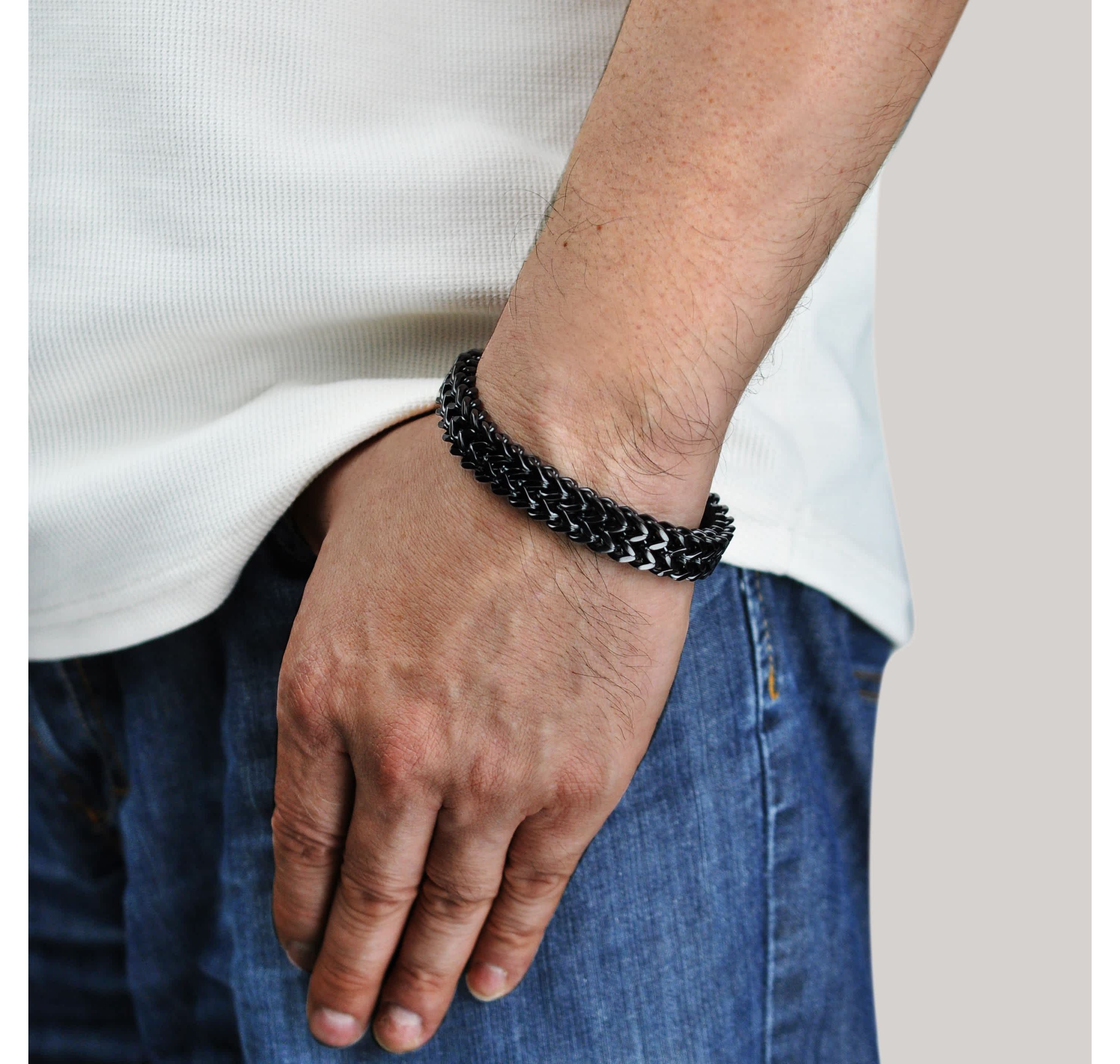 Black Ion-Plated Stainless Steel Wheat Chain Bracelet