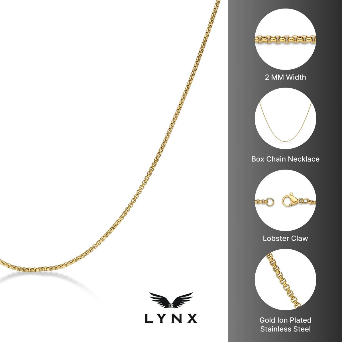 2mm Stainless Steel Round Box Chain Necklace