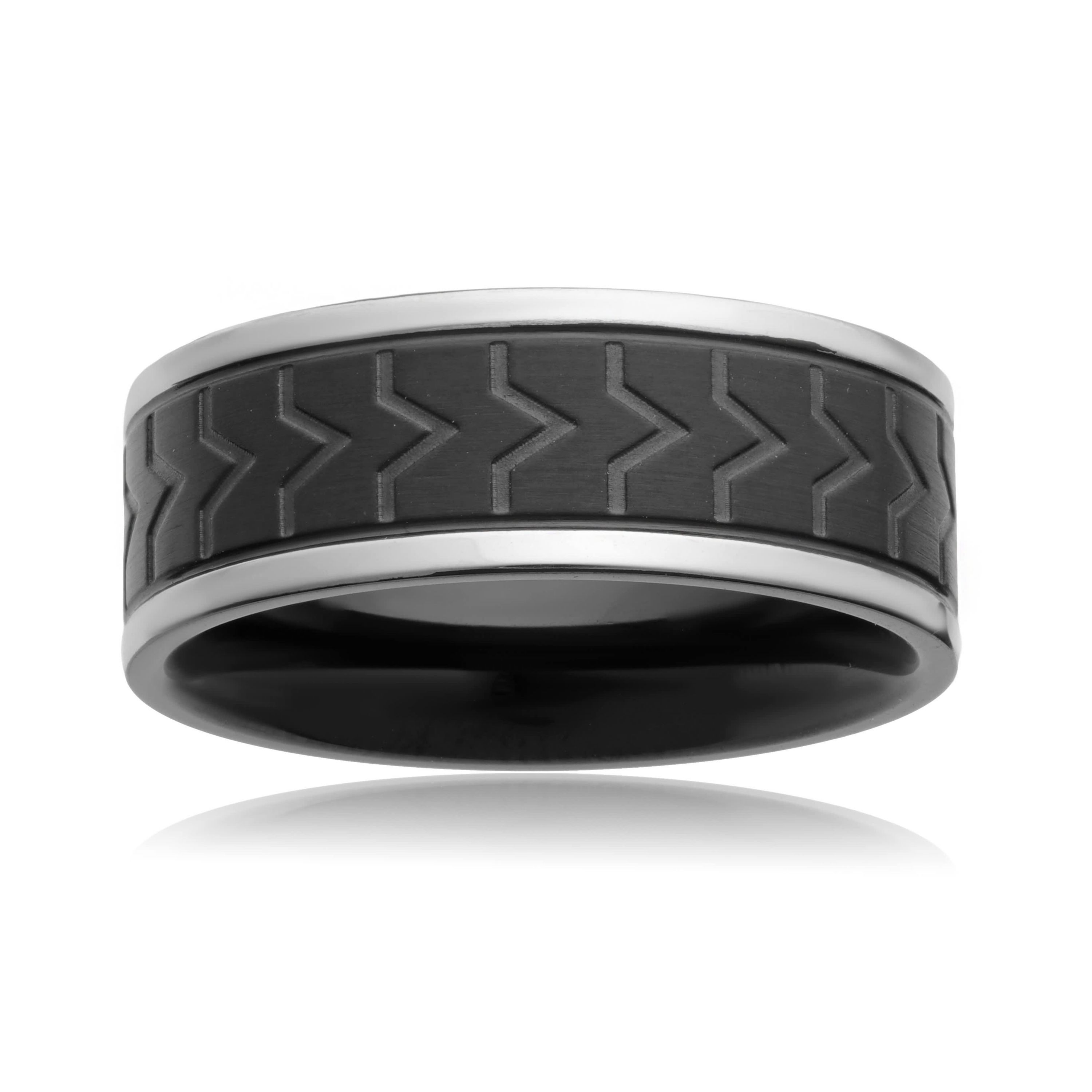 Mens Stainless Steel Ring with Black Plating