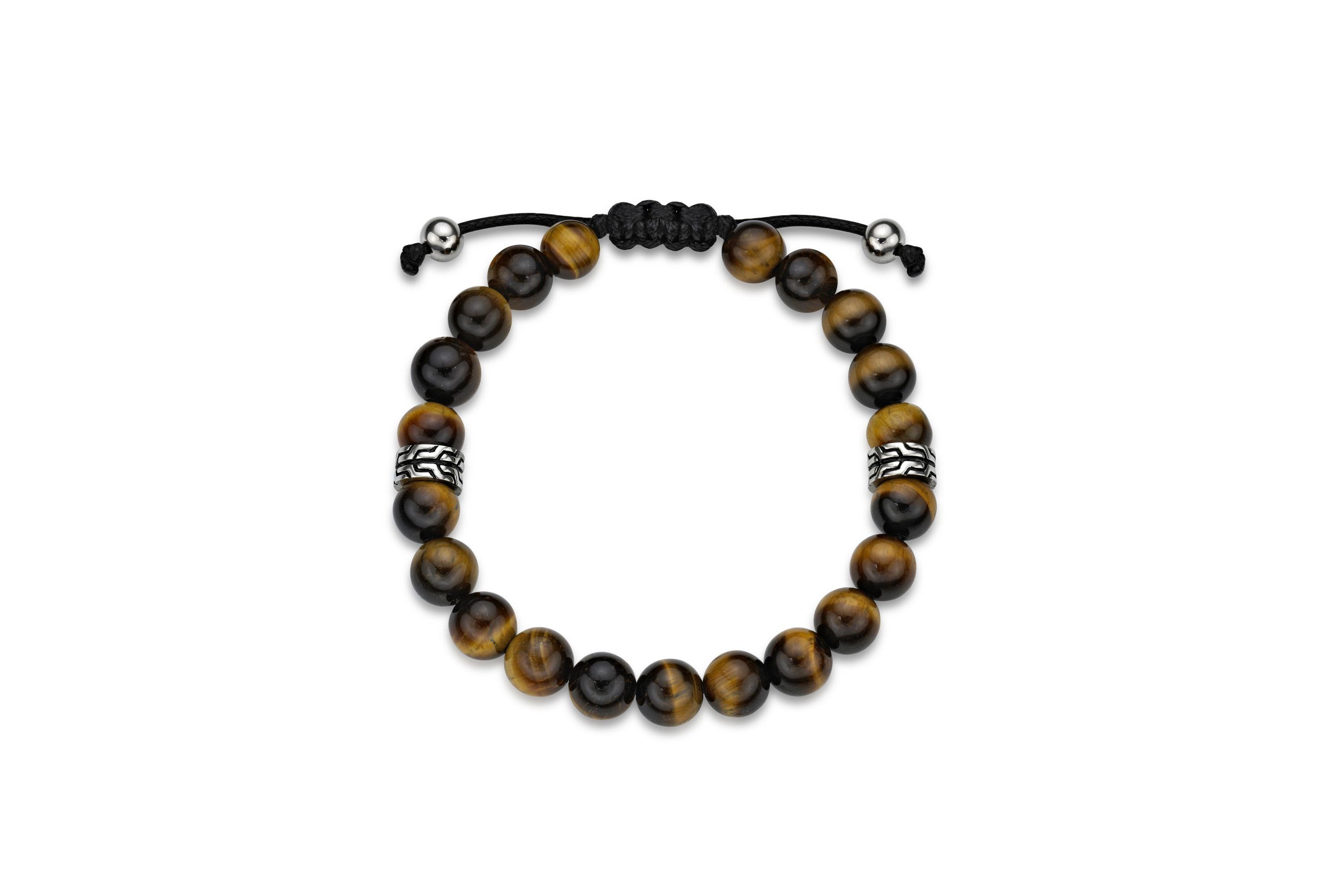 Stainless Steel Bracelet with Tiger Eye Beads