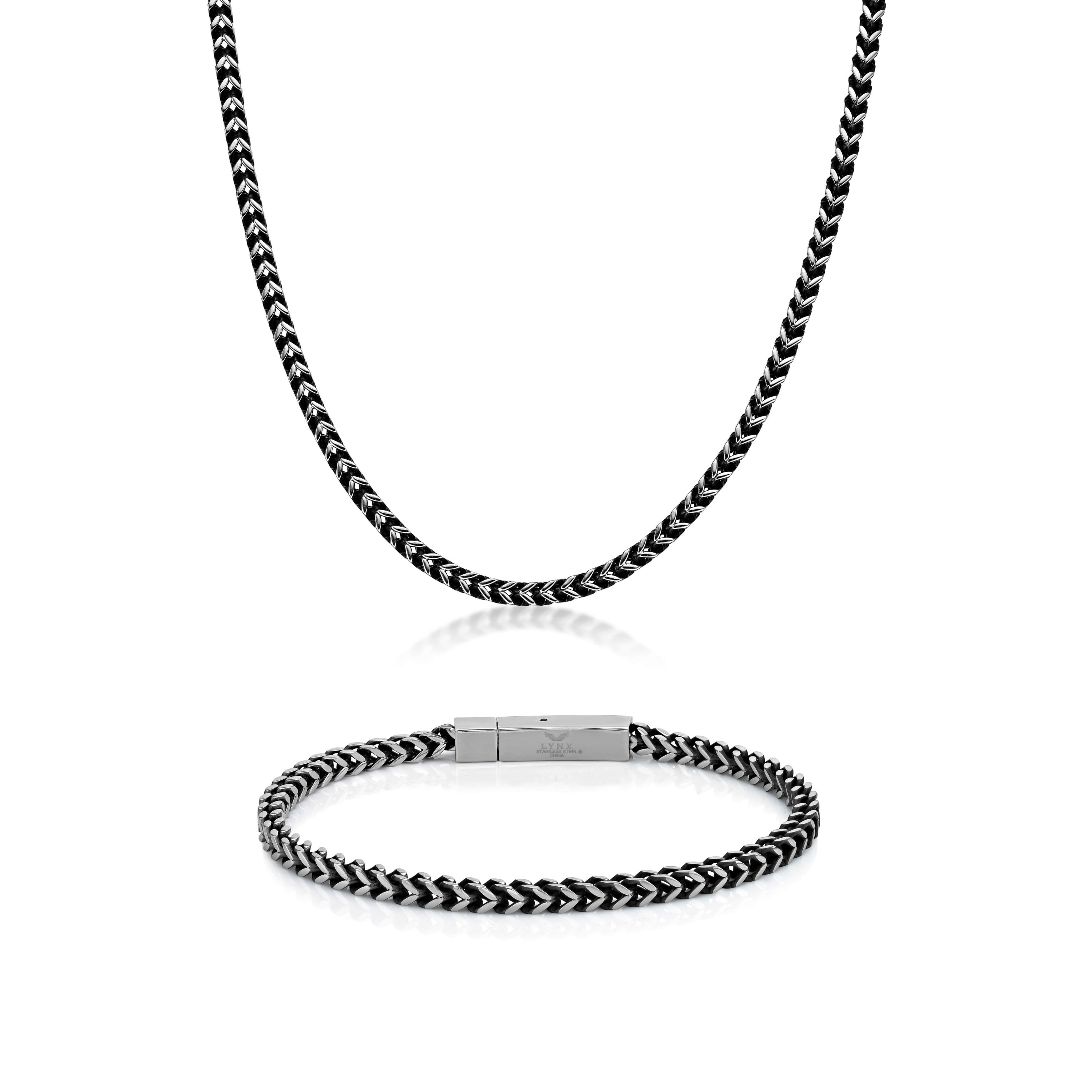 Stainless Steel Foxtail Chain Necklace & Bracelet Set