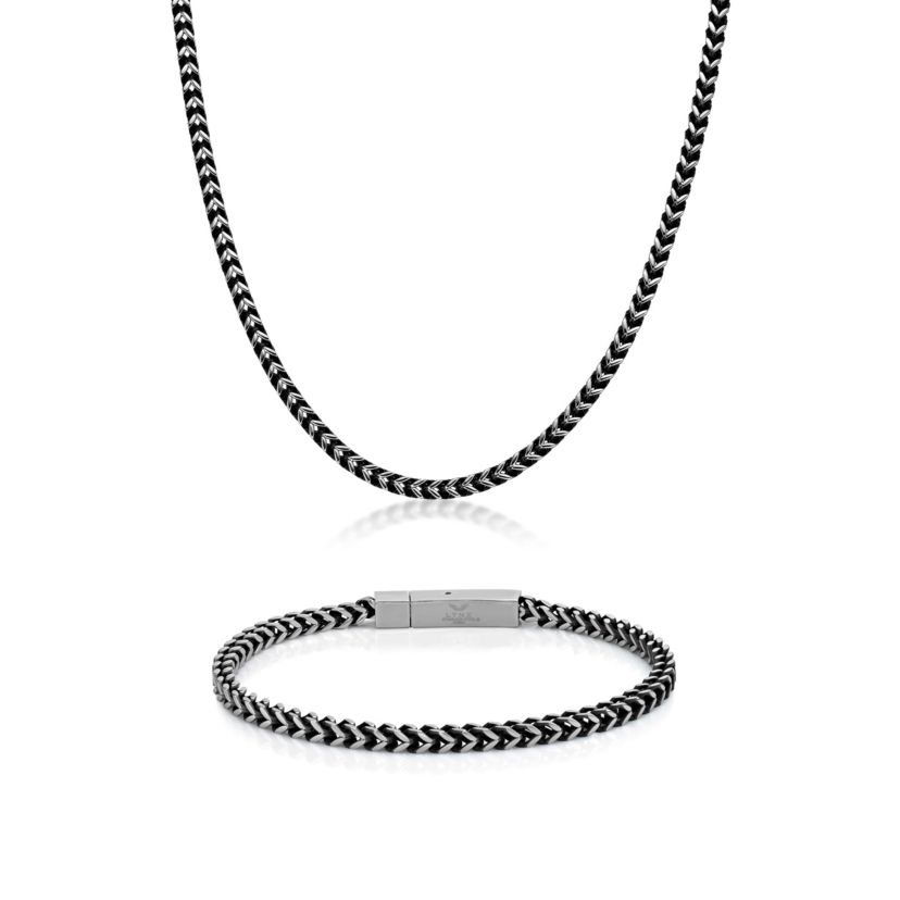 Stainless Steel Foxtail Chain Necklace & Bracelet Set