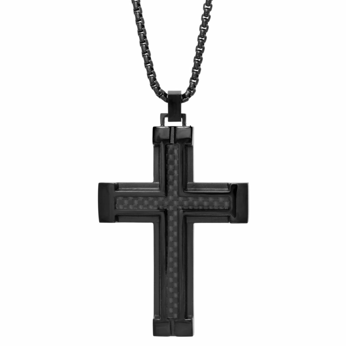 Stainless Steel Cross Pendant with Carbon Fiber and Black Ion Plating