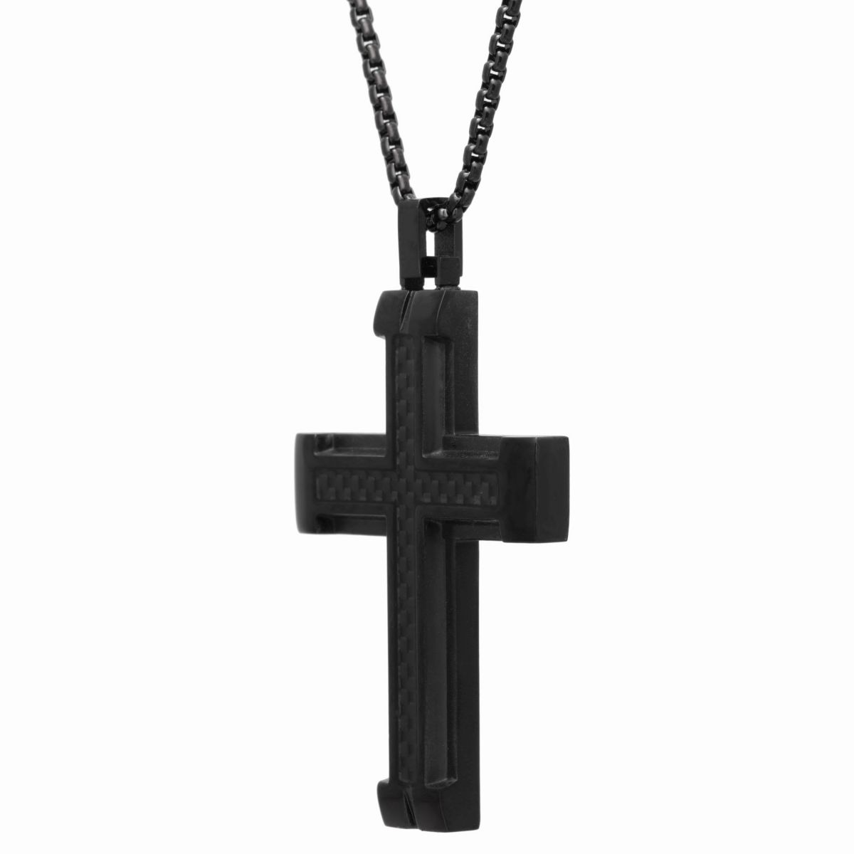 Stainless Steel Cross Pendant with Carbon Fiber and Black Ion Plating