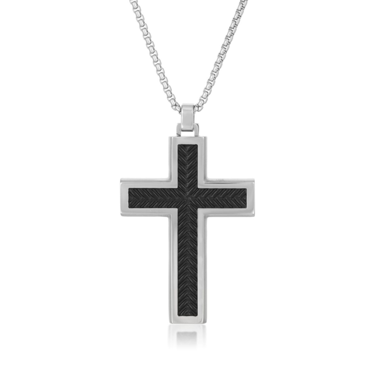 Stainless Steel Cross Pendant with Textured Black Ion Plating