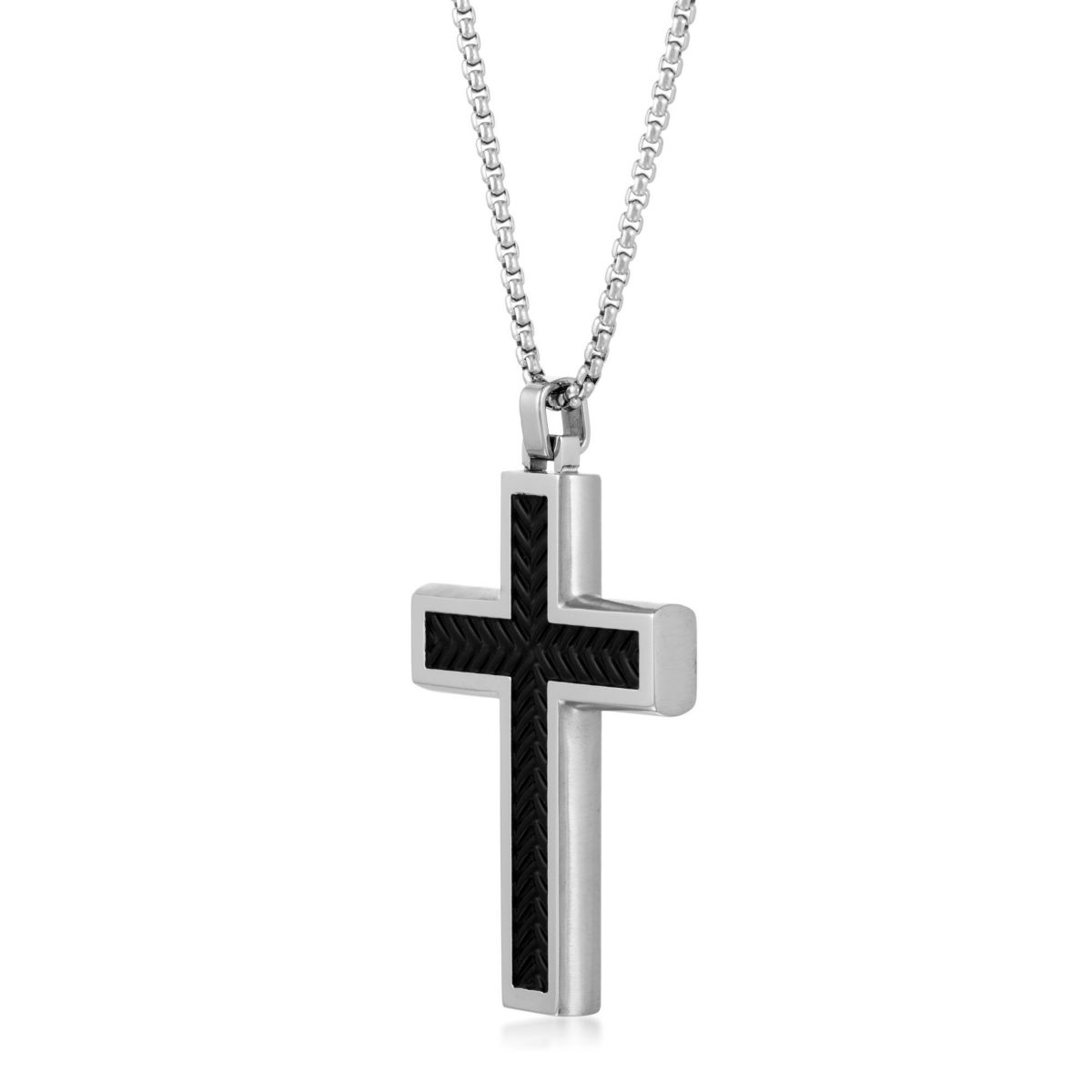 Stainless Steel Cross Pendant with Textured Black Ion Plating