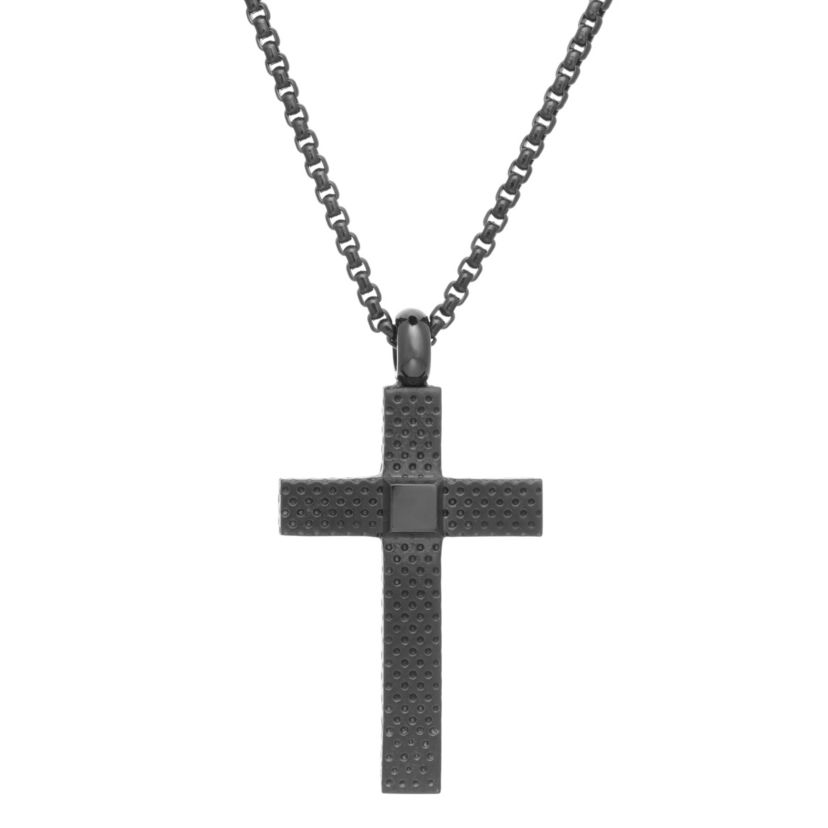 Stainless Steel Cross Pendant with Black Ion Plating