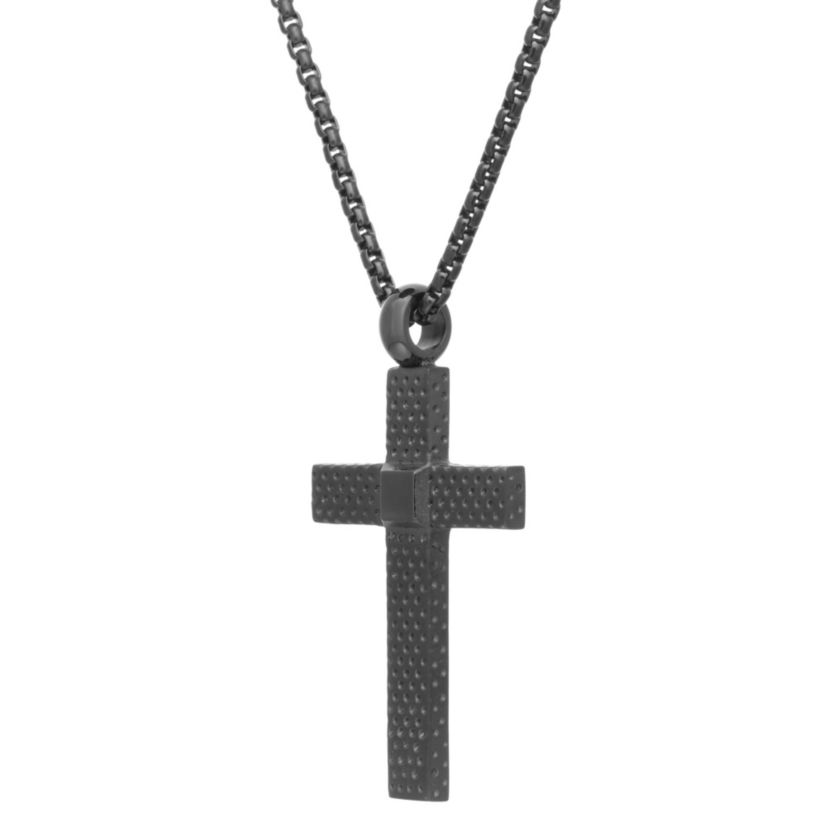 Stainless Steel Cross Pendant with Black Ion Plating