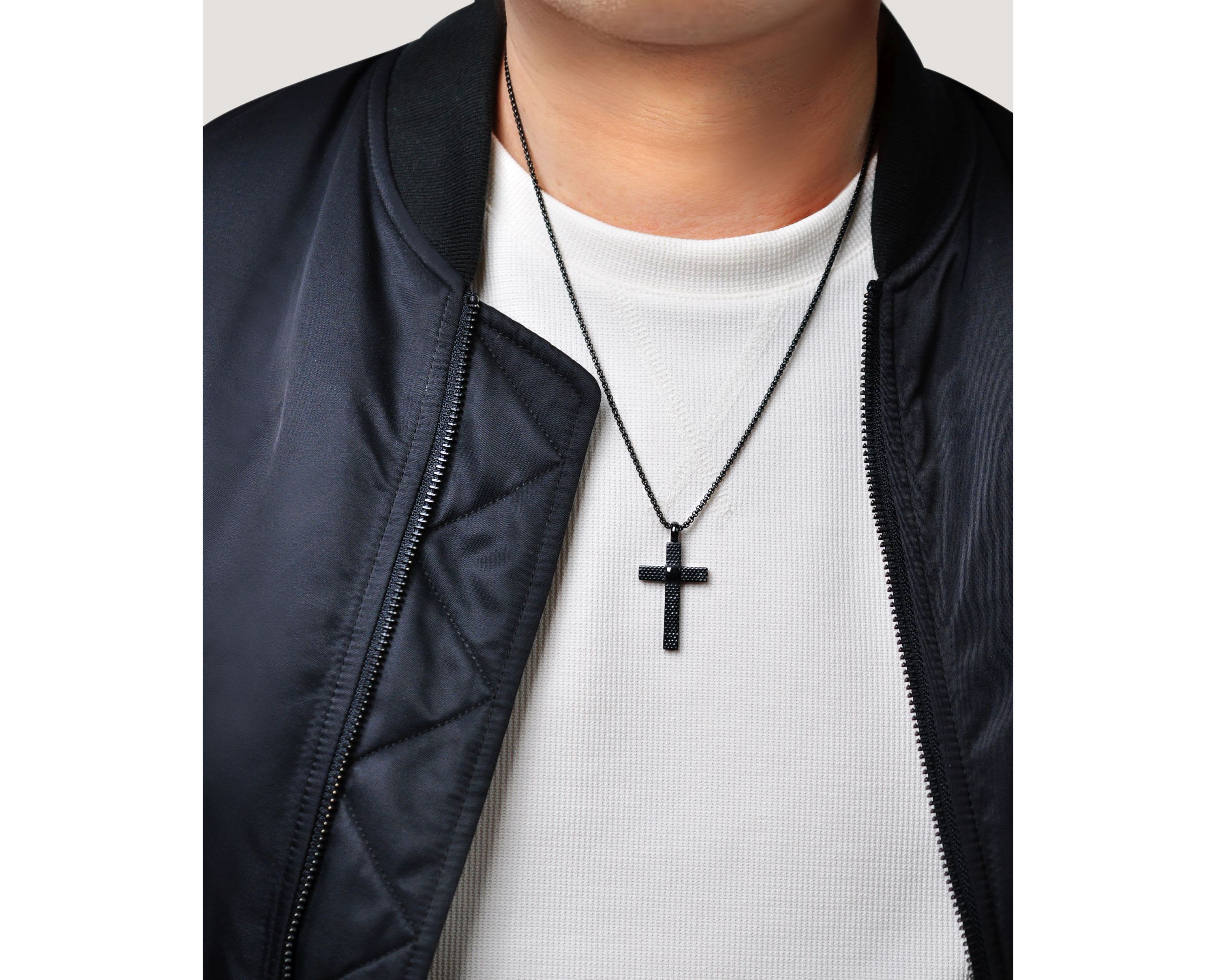 Stainless Steel Cross Pendant with Black Ion Plating