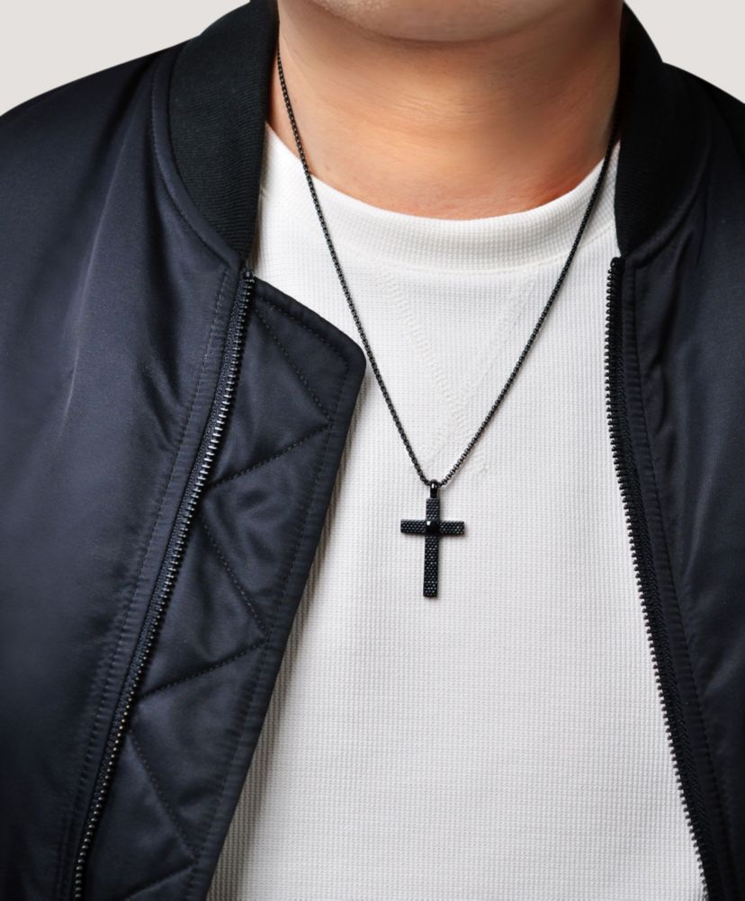 Stainless Steel Cross Pendant with Black Ion Plating