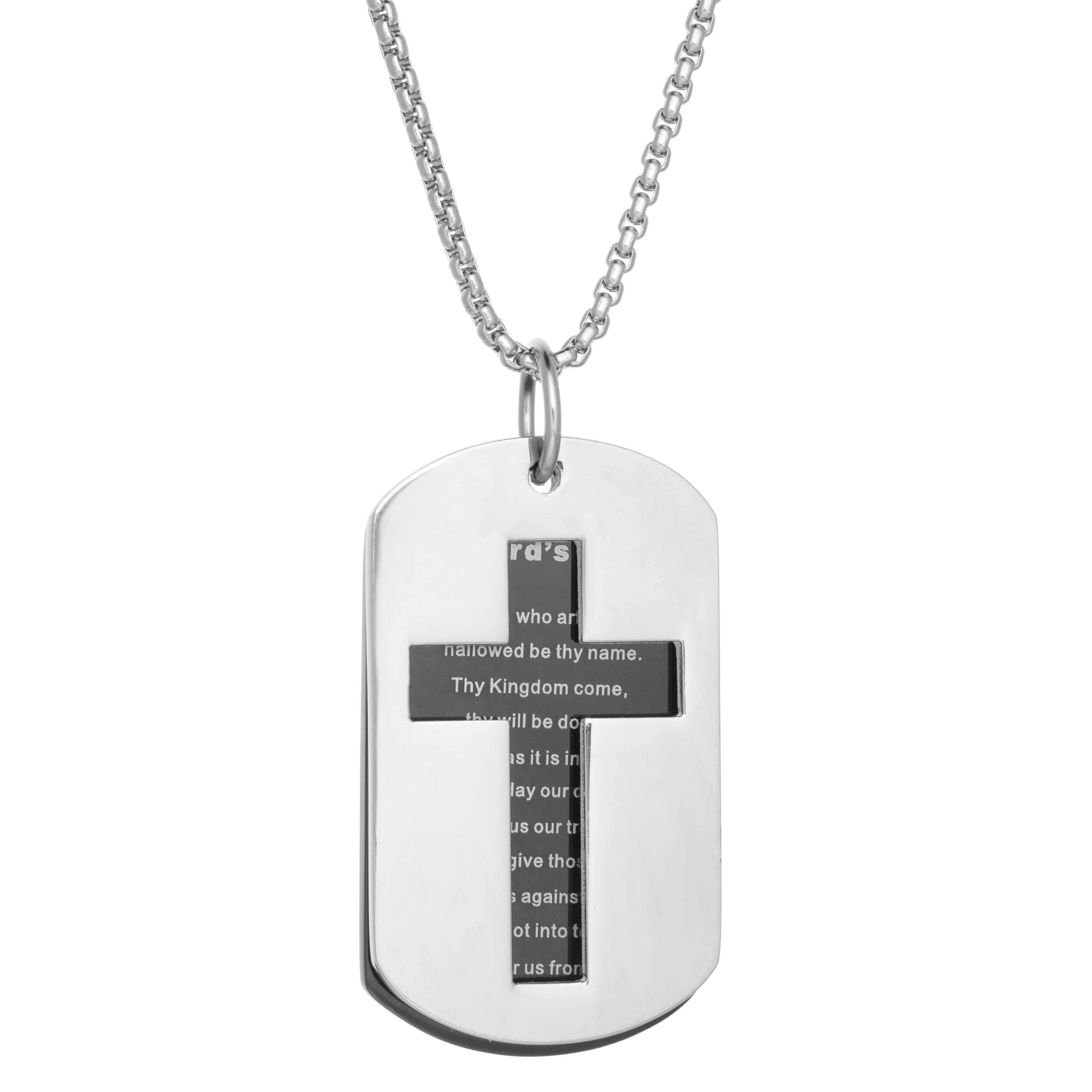 Stainless Steel Lords Prayer Dog Tag Pendant with Black Ion Plating