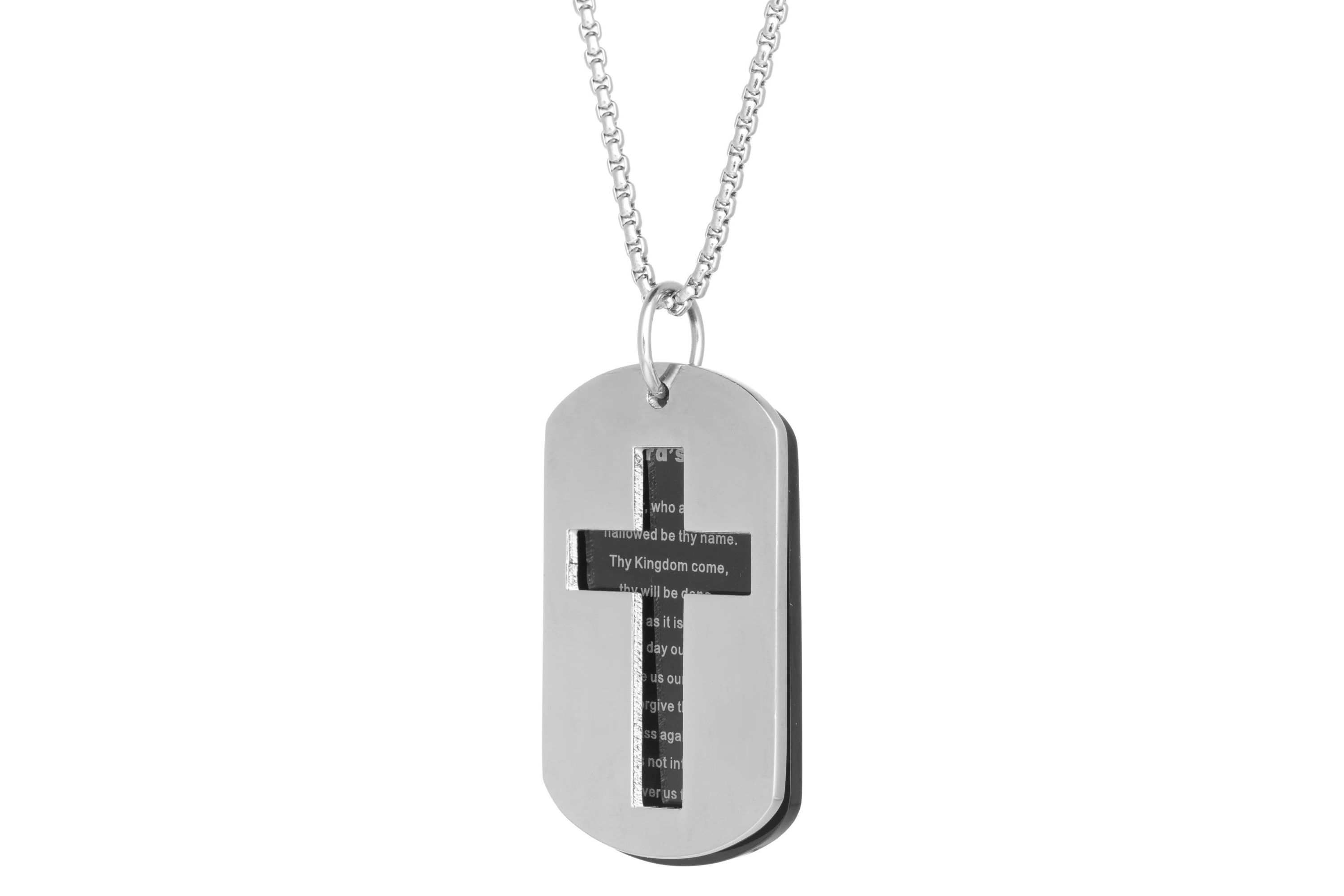 Stainless Steel Lords Prayer Dog Tag Pendant with Black Ion Plating