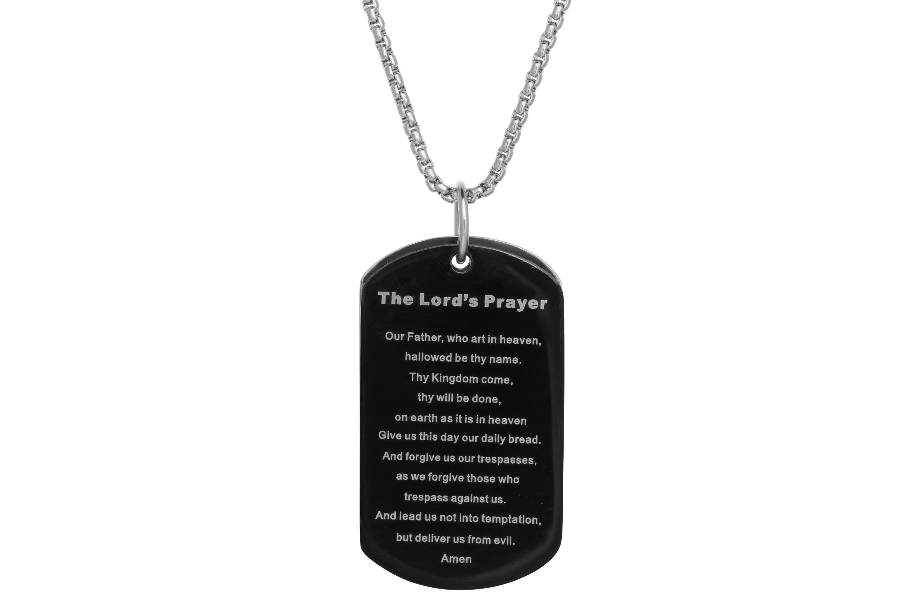 Stainless Steel Lords Prayer Dog Tag Pendant with Black Ion Plating