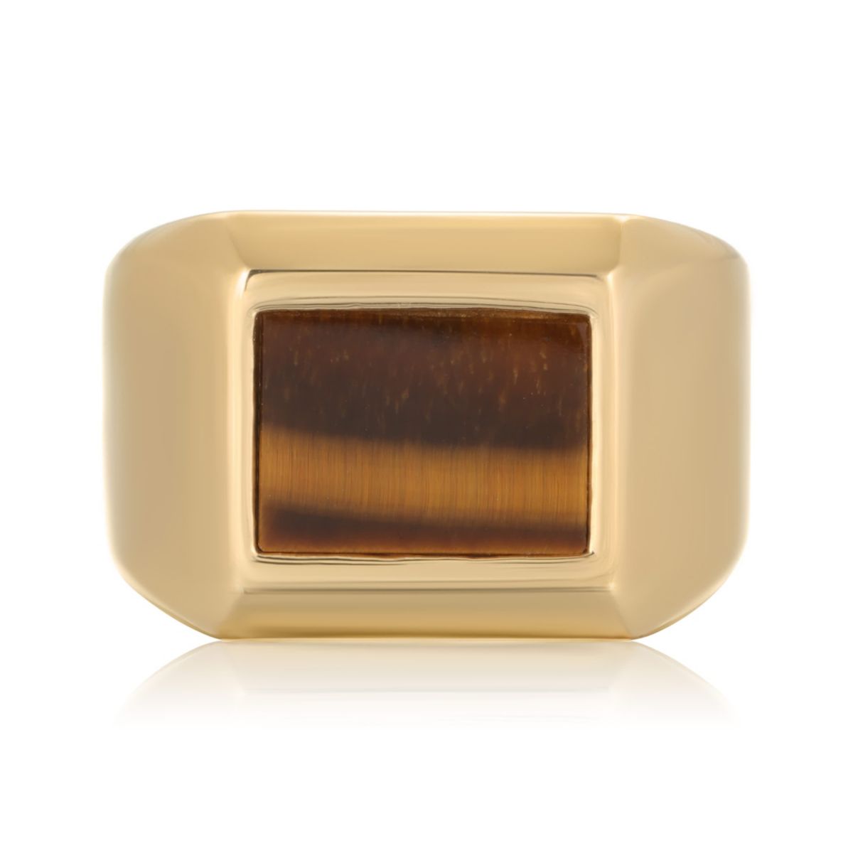 Goldtone Ion Plated Stainless Steel Tiger Eye Ring